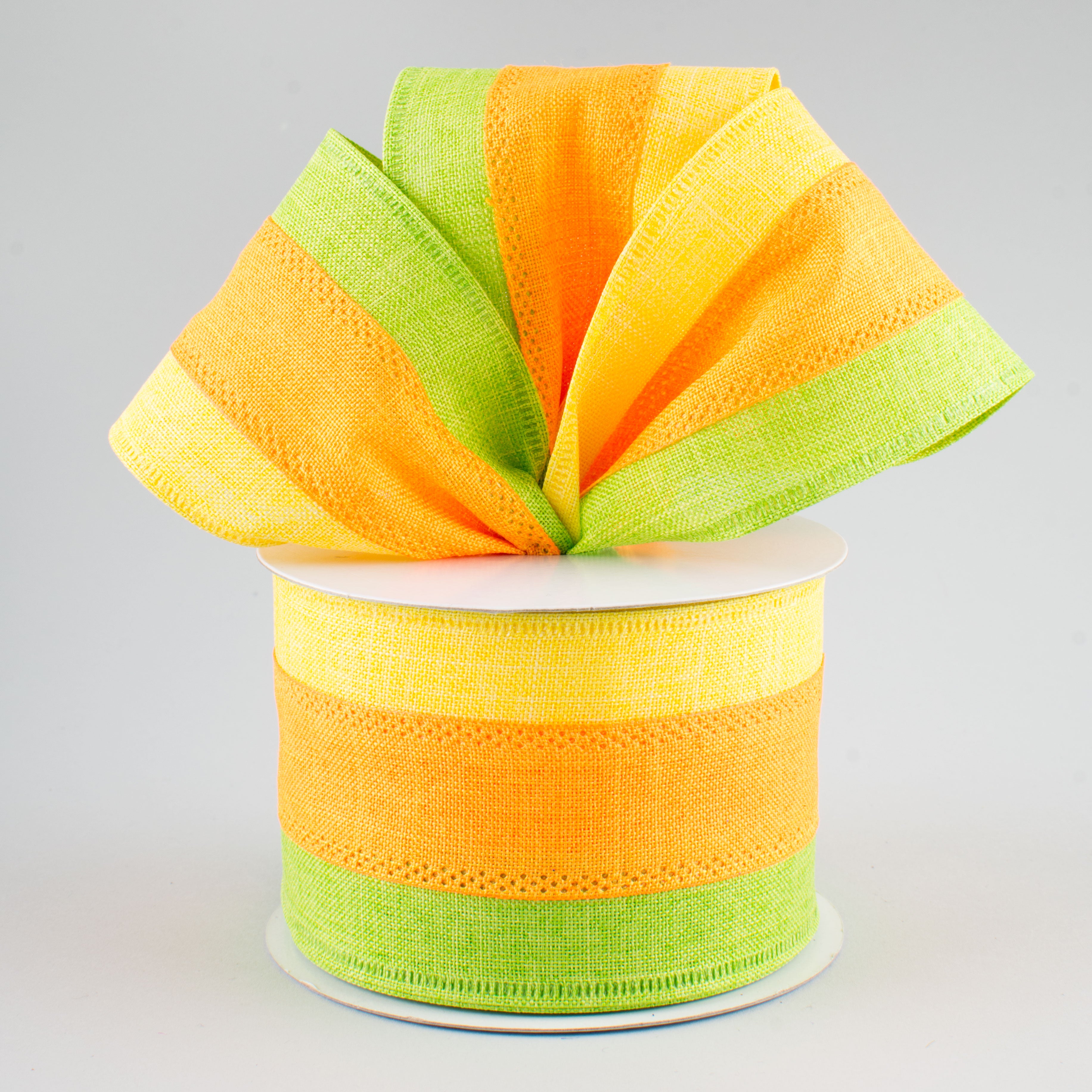 2.5" Tricolor Striped Ribbon: Yellow, Orange, Lime (10 Yards) Lifestyle Photo