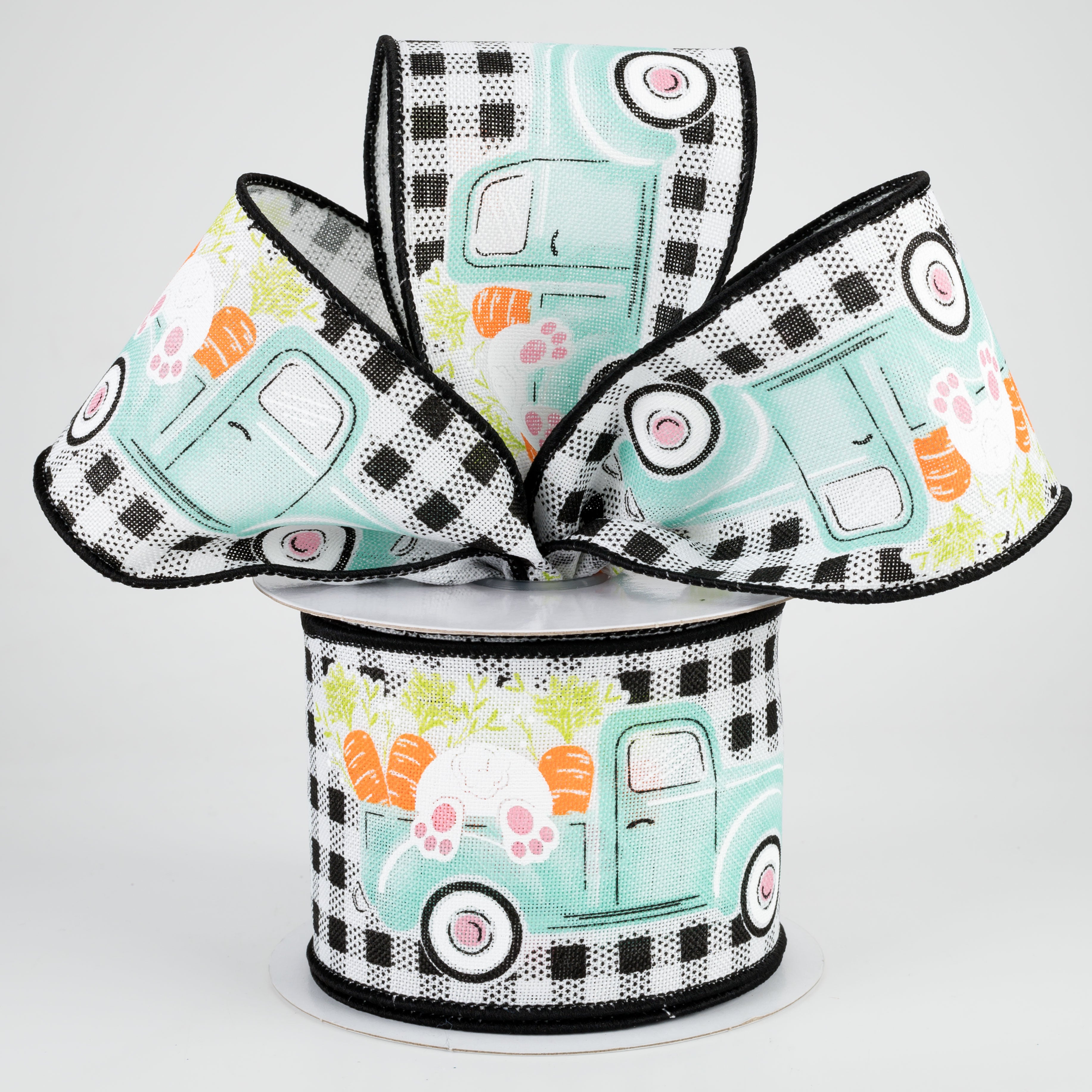 2.5" Truck With Bunny Check Ribbon: Black (10 Yards) Lifestyle Photo
