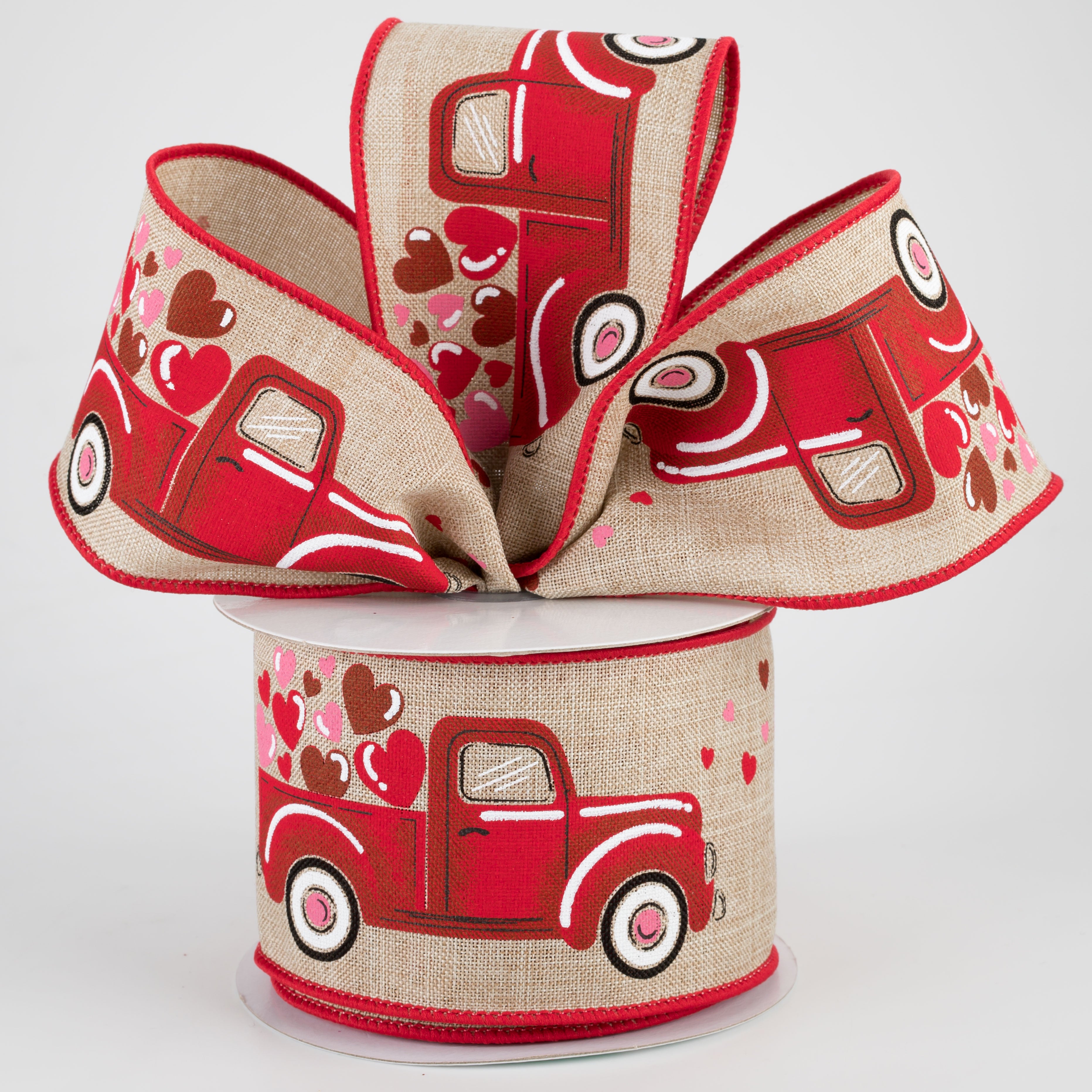 2.5" Truck With Hearts Ribbon: Natural (10 Yards) Lifestyle Photo