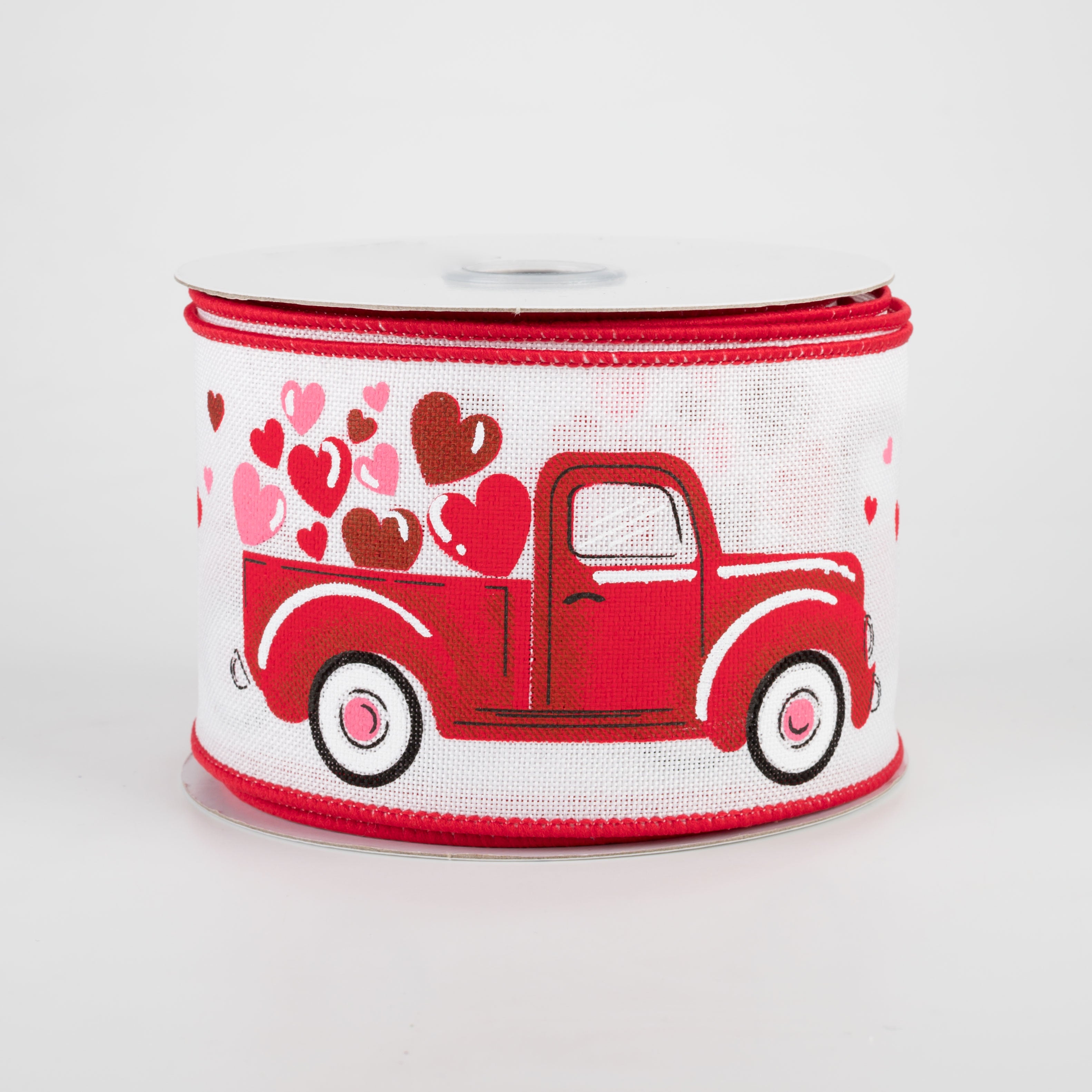 2.5" Truck With Hearts Ribbon: White (10 Yards)