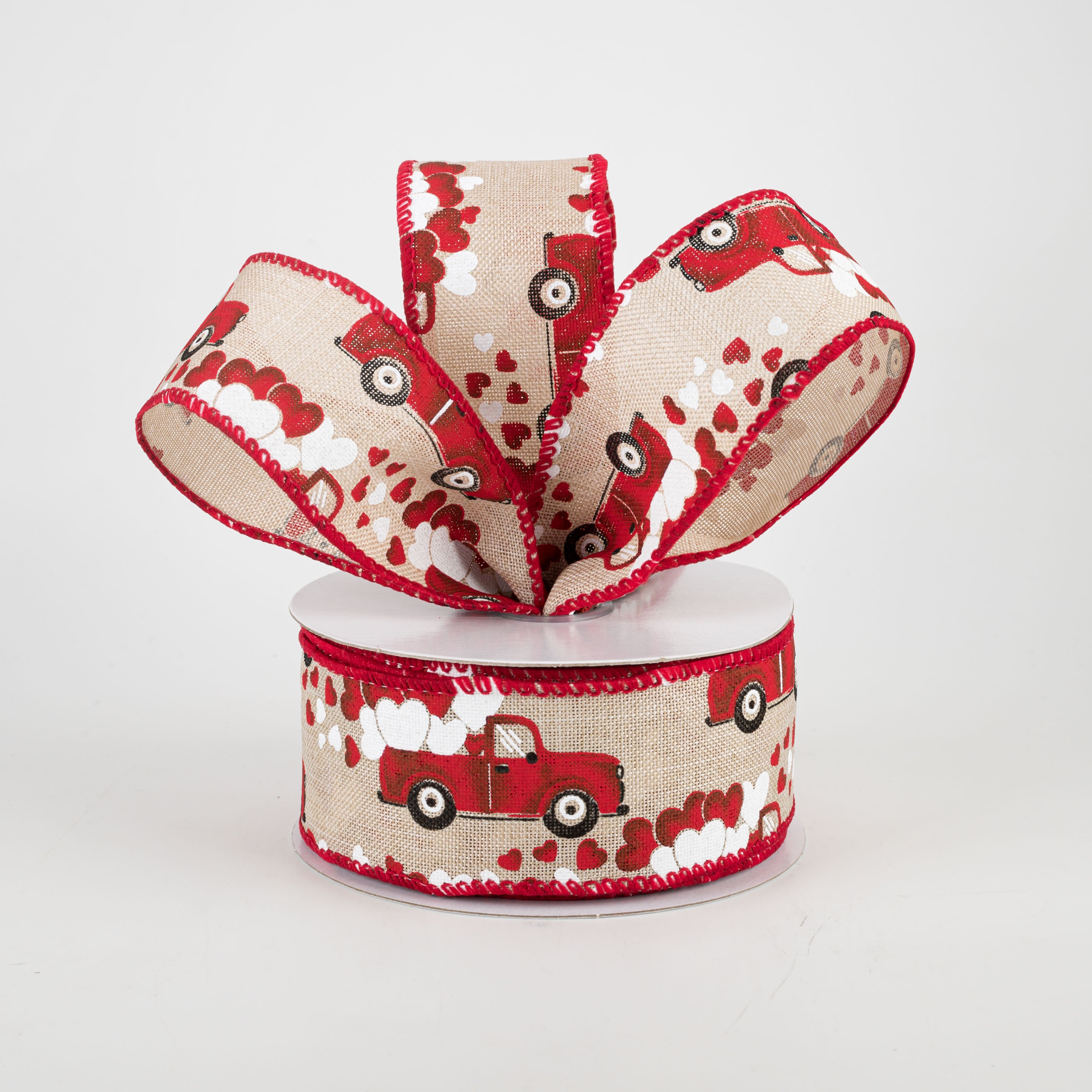 1.5" Trucks & Hearts Ribbon: Natural (10 Yards) Lifestyle Photo