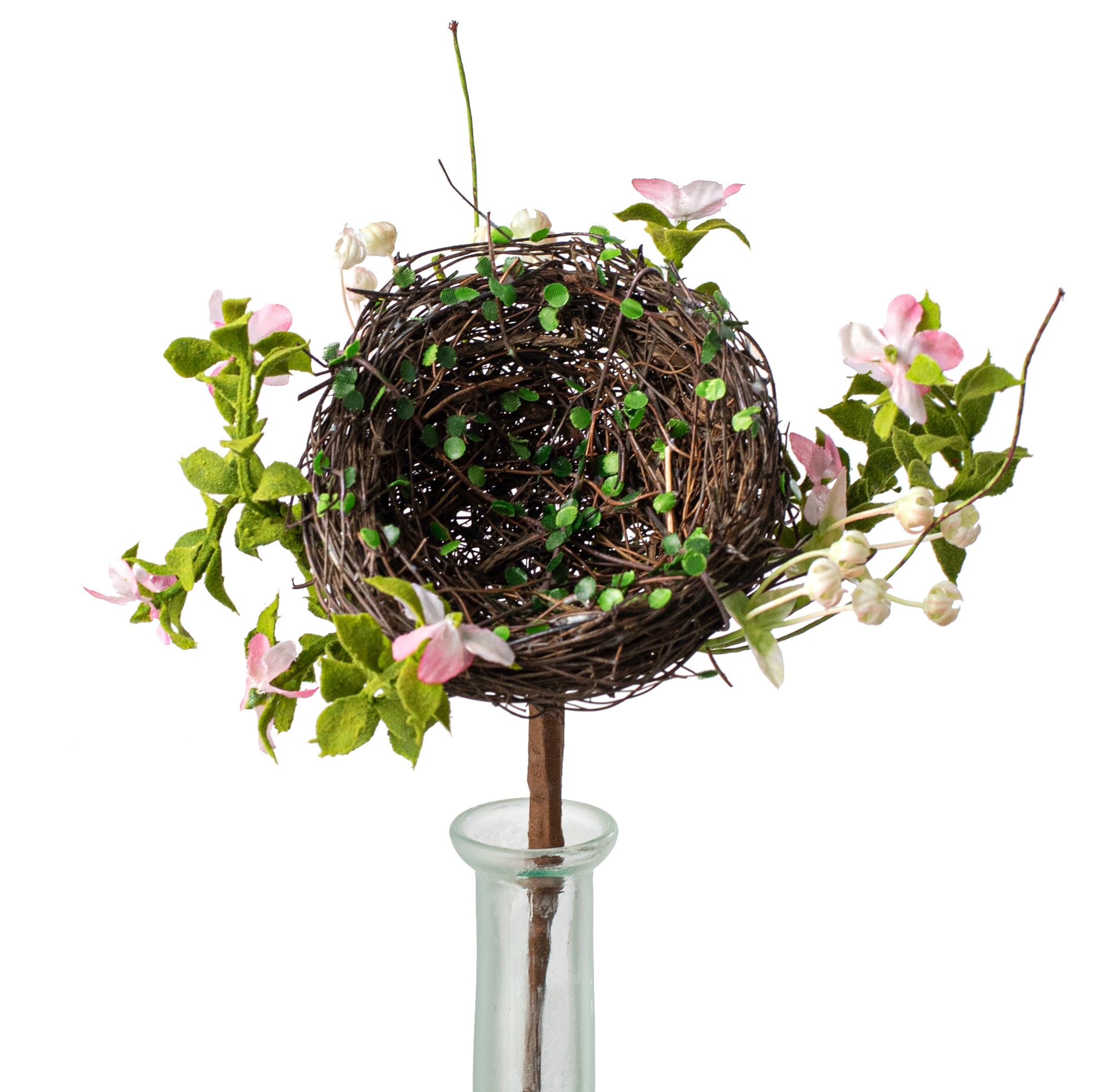 10" Twig Nest with Flowers Pick: Pink Item Number: 210438