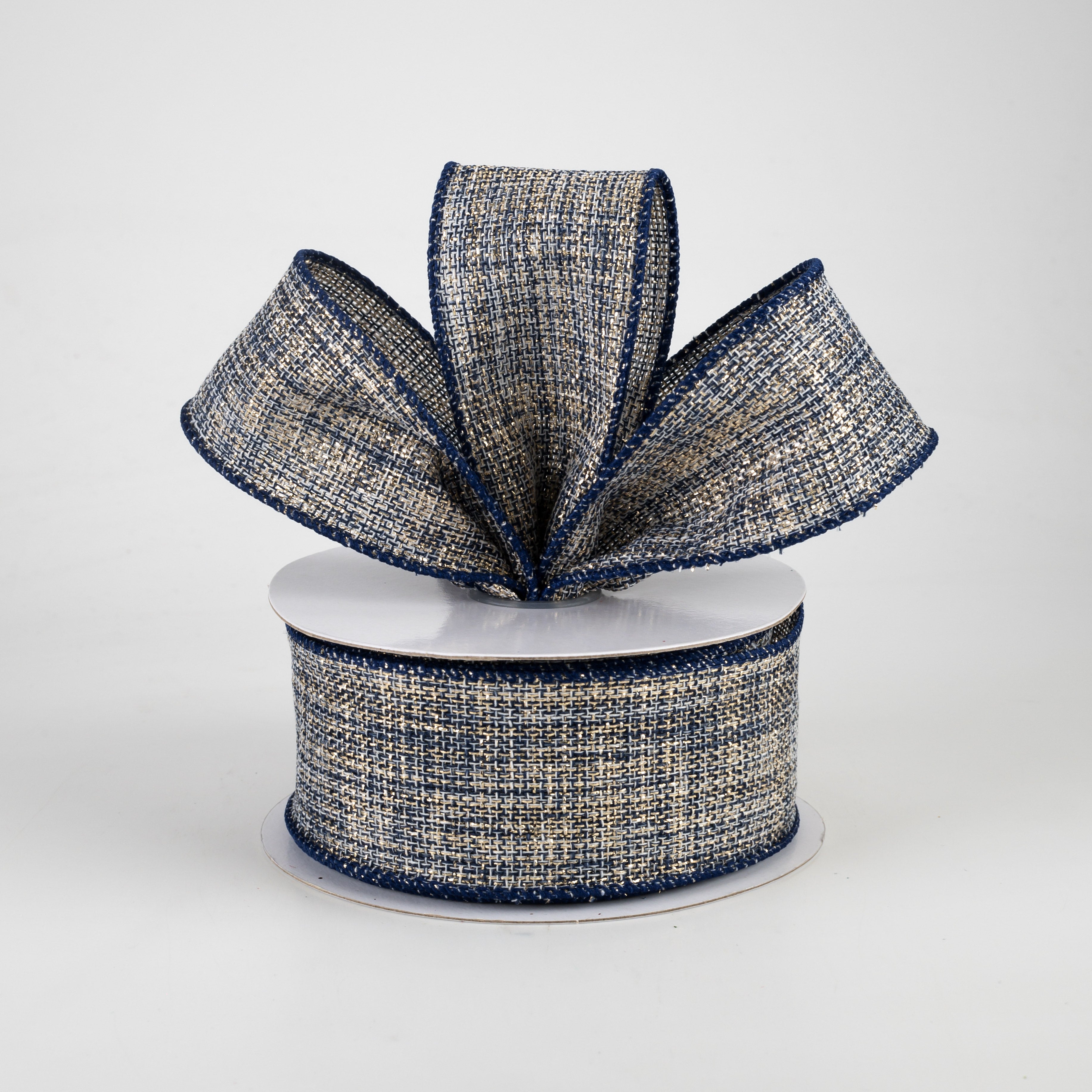 1.5" Twinkly Woven Linen Ribbon: Navy & Gold (10 Yards) Lifestyle Photo