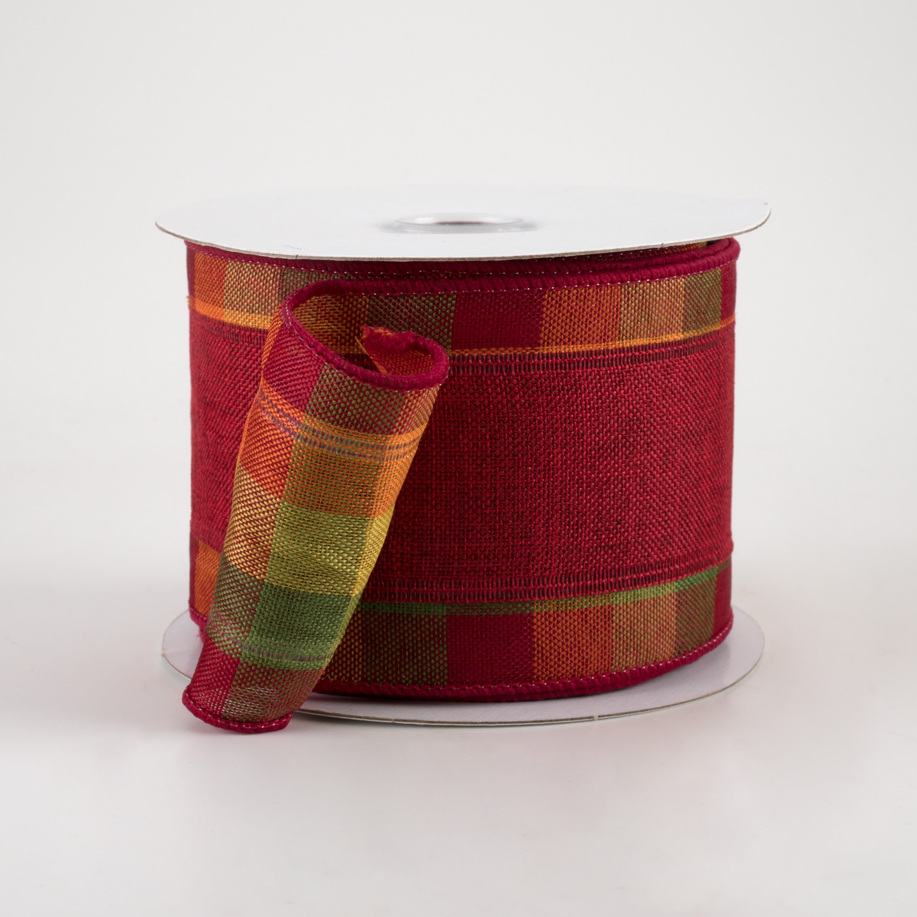 2.5" Two Sided Fall Plaid Edge Ribbon: Burgundy (10 Yards)