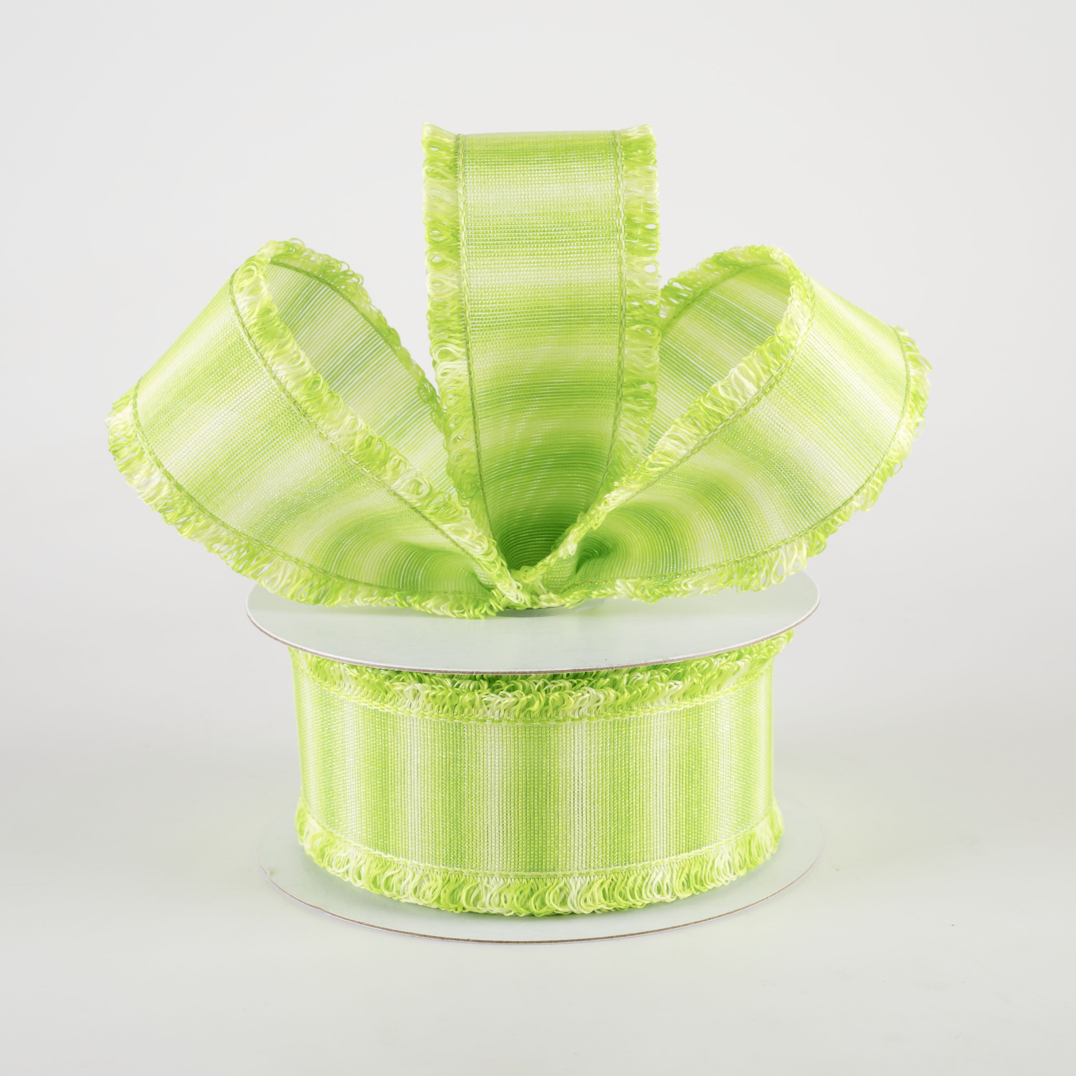 1.5" Two-Tone Fuzzy Edge Ribbon: Lime Green (10 Yards) Lifestyle Photo