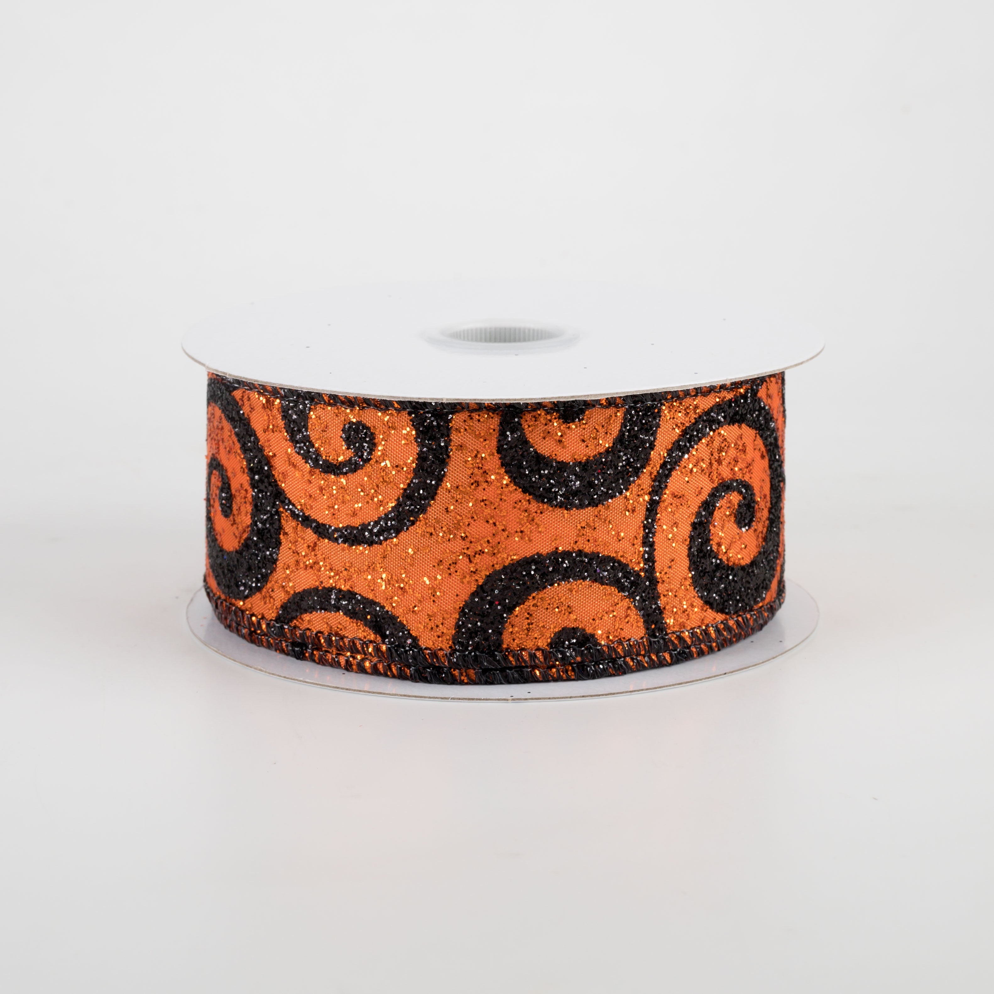 1.5" Ultra Glitter Swirls Ribbon: Orange & Black (10 Yards)
