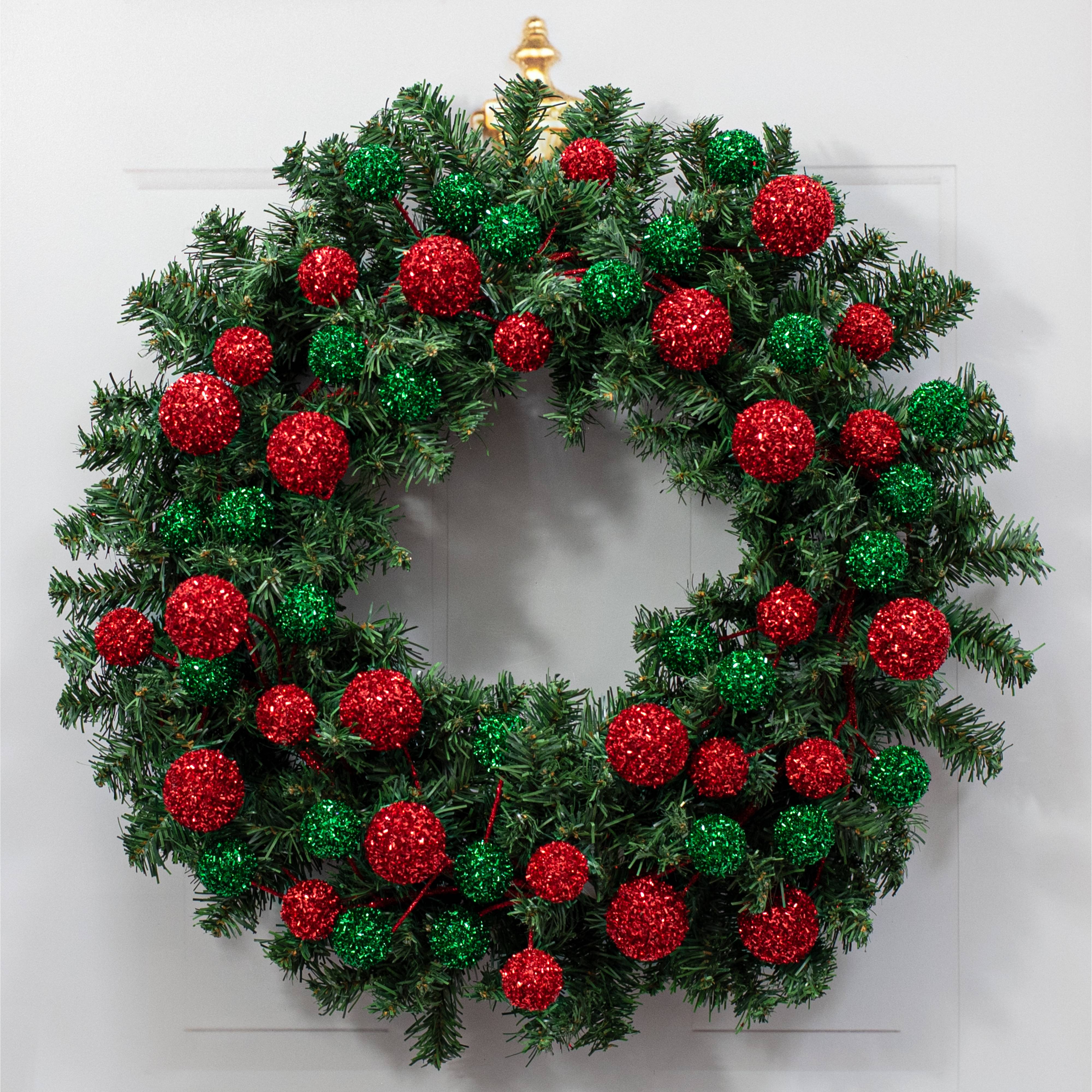 64" V-Cut Foil Ball Garland: Red & Emerald Green Lifestyle Photo