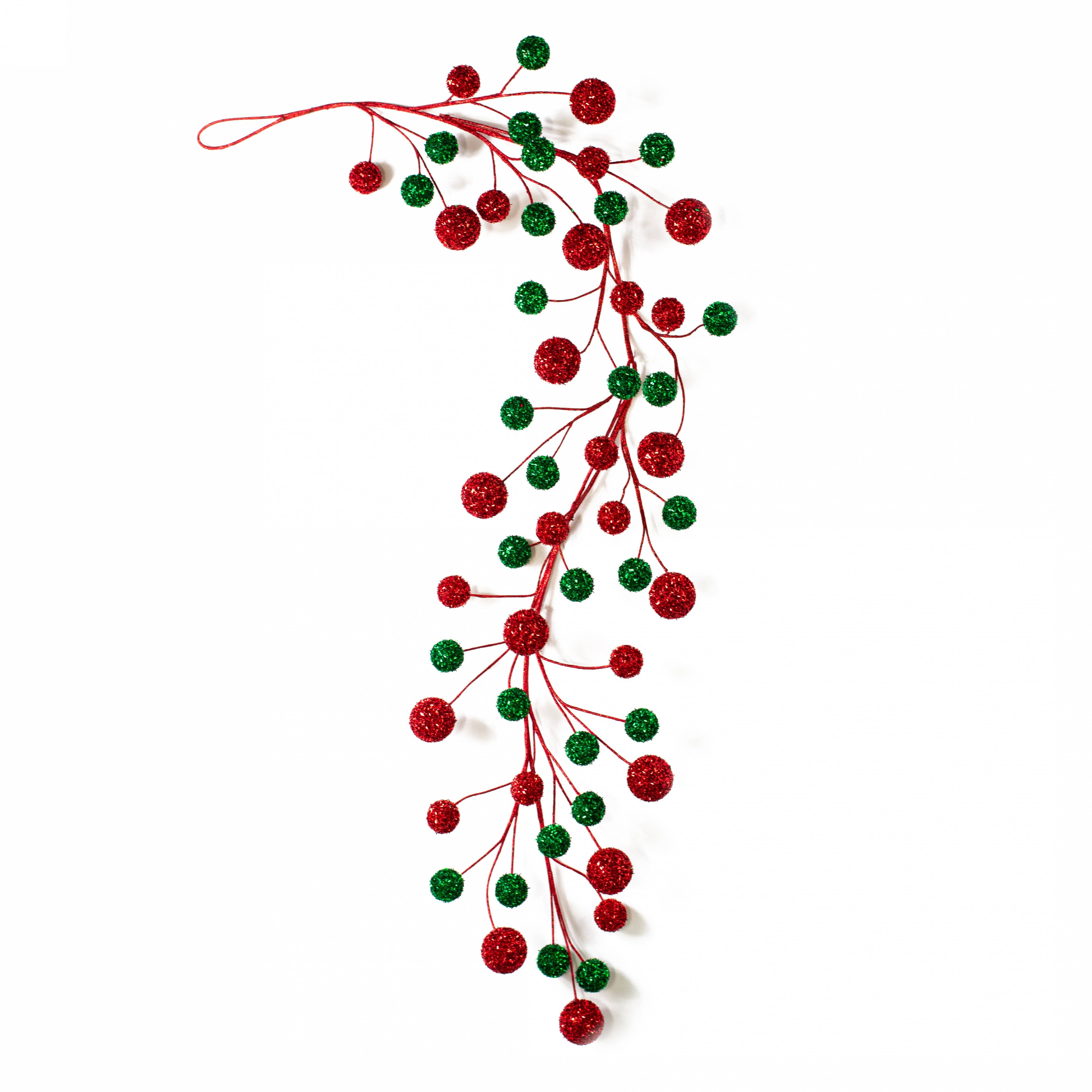 64" V-Cut Foil Ball Garland: Red & Emerald Green detail photo 4