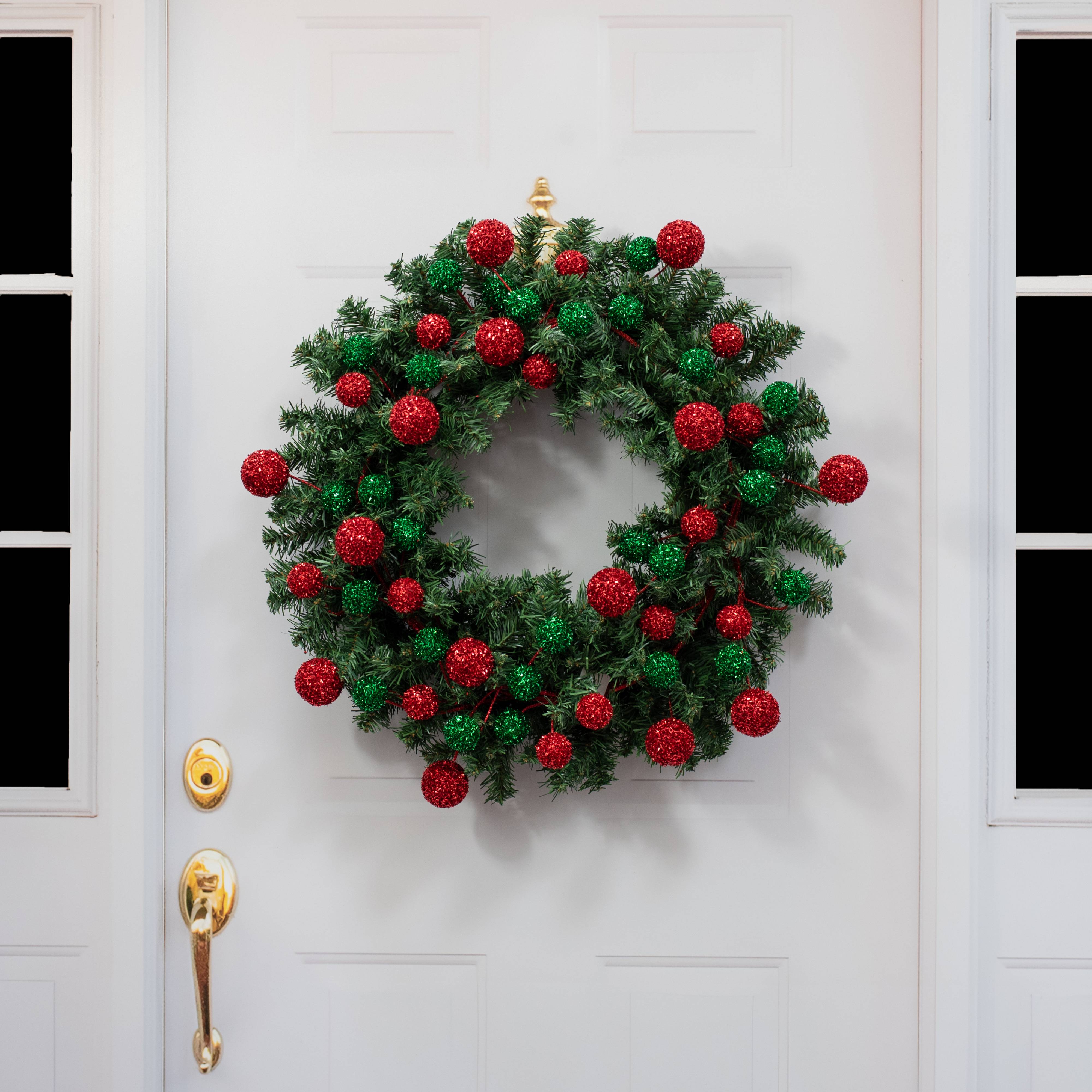 64" V-Cut Foil Ball Garland: Red & Emerald Green detail photo 5
