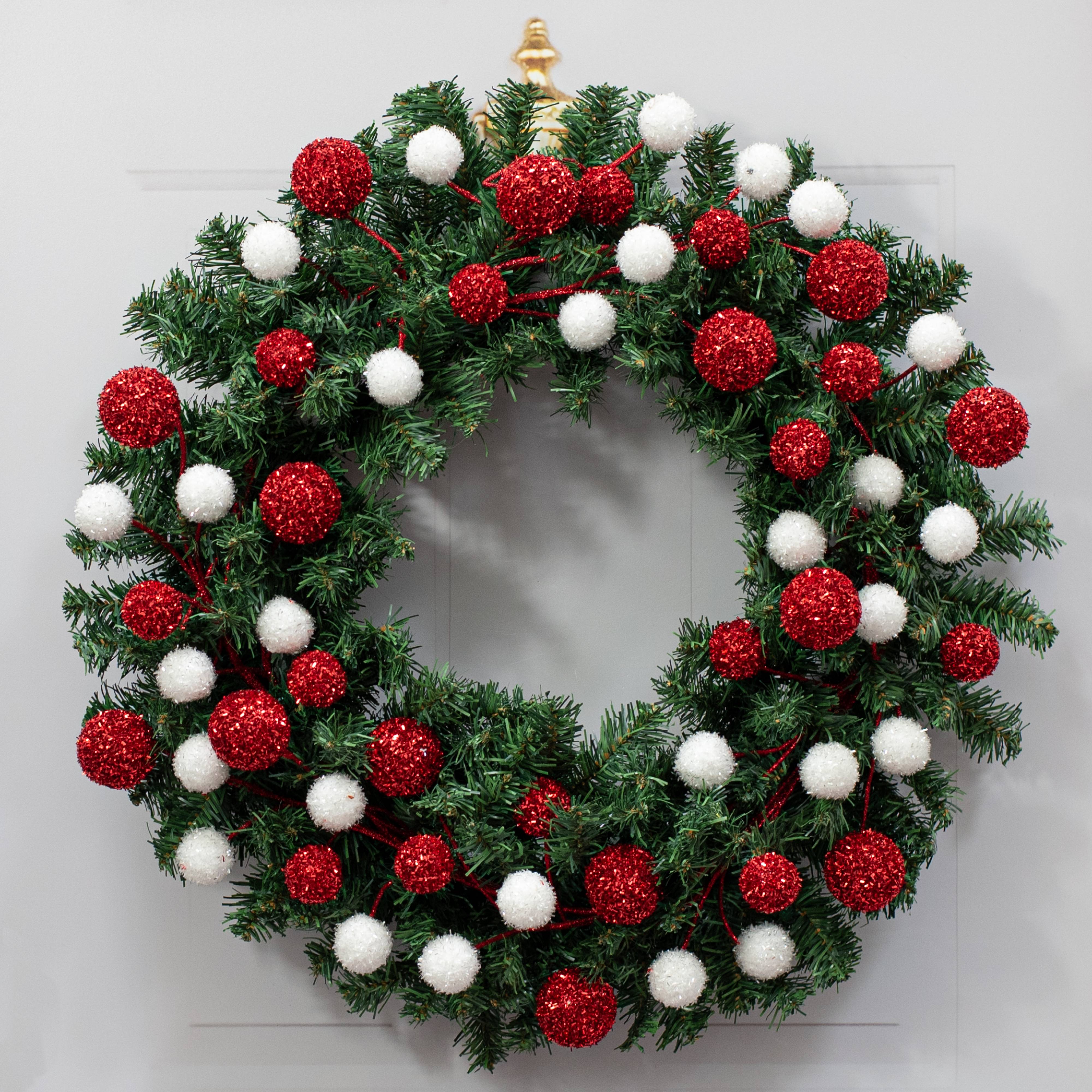 64" V-Cut Foil Ball Garland: Red & White Lifestyle Photo