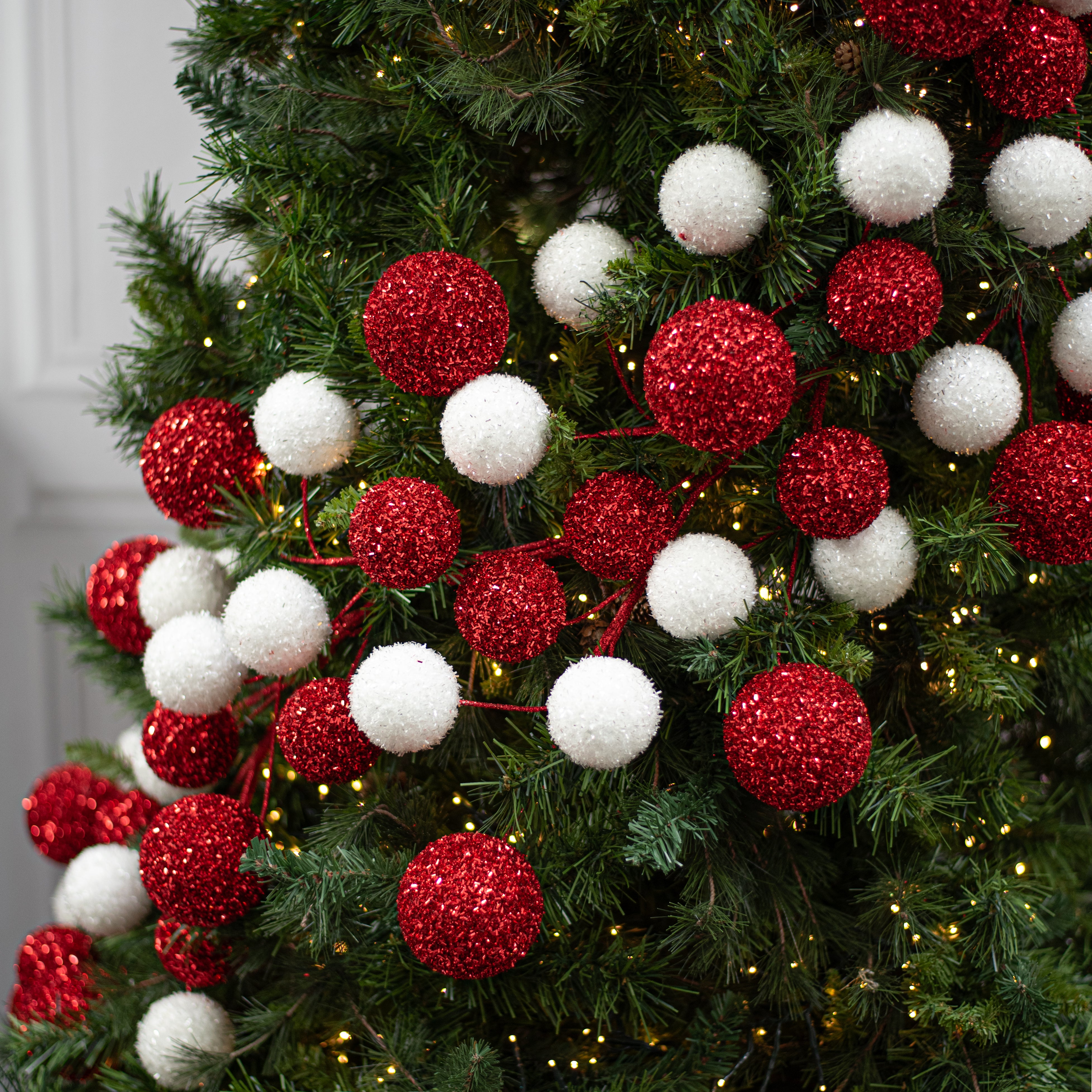 72" V-Cut Foil Jumbo Ball Garland: Red & White Lifestyle Photo