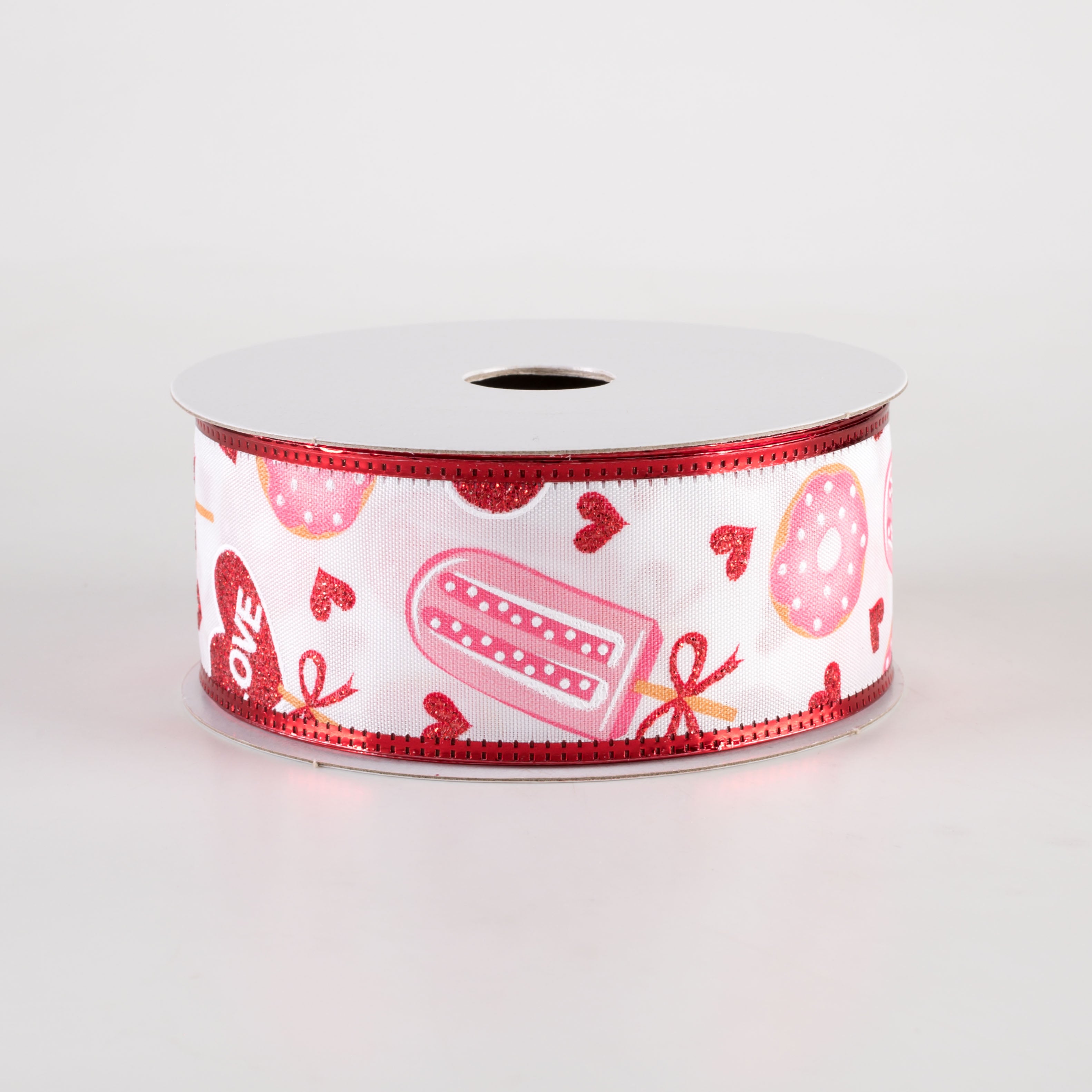 1.5" Valentine's Day Candy & Donuts Satin Ribbon: White, Red, Pink (10 Yards) Item Number: 15401-09-01