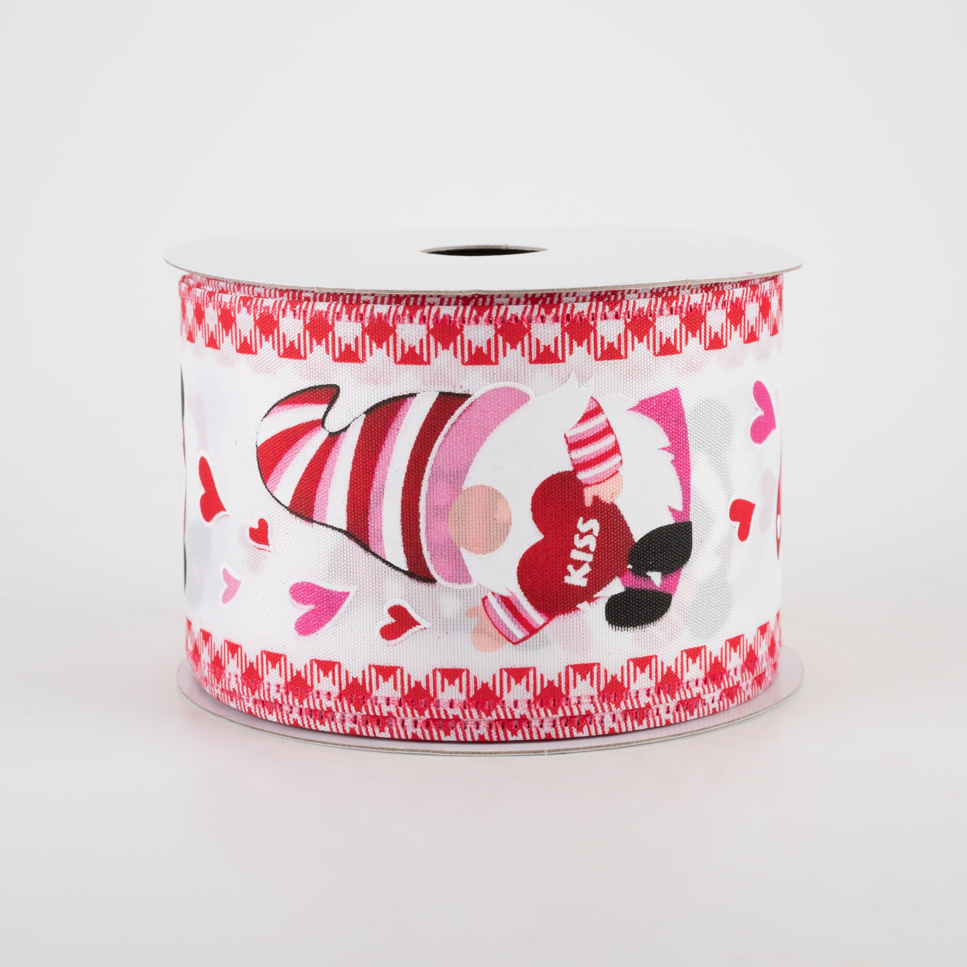 2.5" Valentine's Day Gnomes Red Gingham Edge Ribbon (10 Yards) Item Number: 15201-40-12