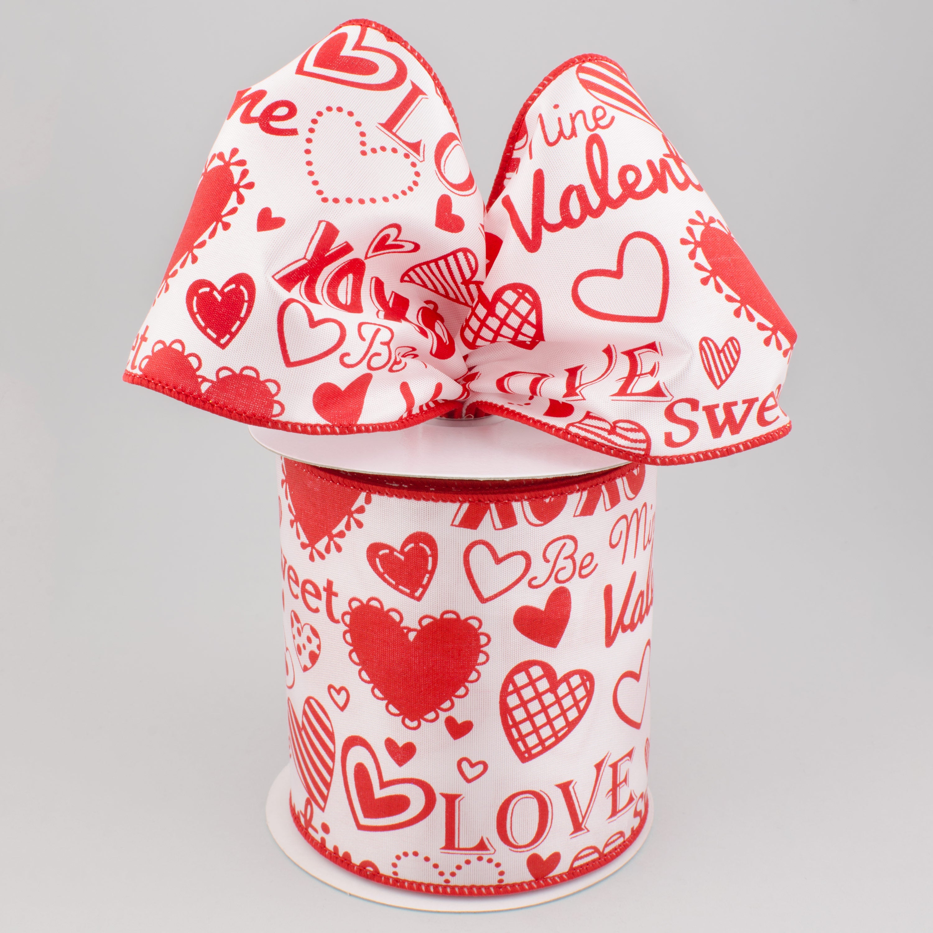 4" Valentine's Day Words Heart Ribbon: Red & White (10 Yards) Lifestyle Photo