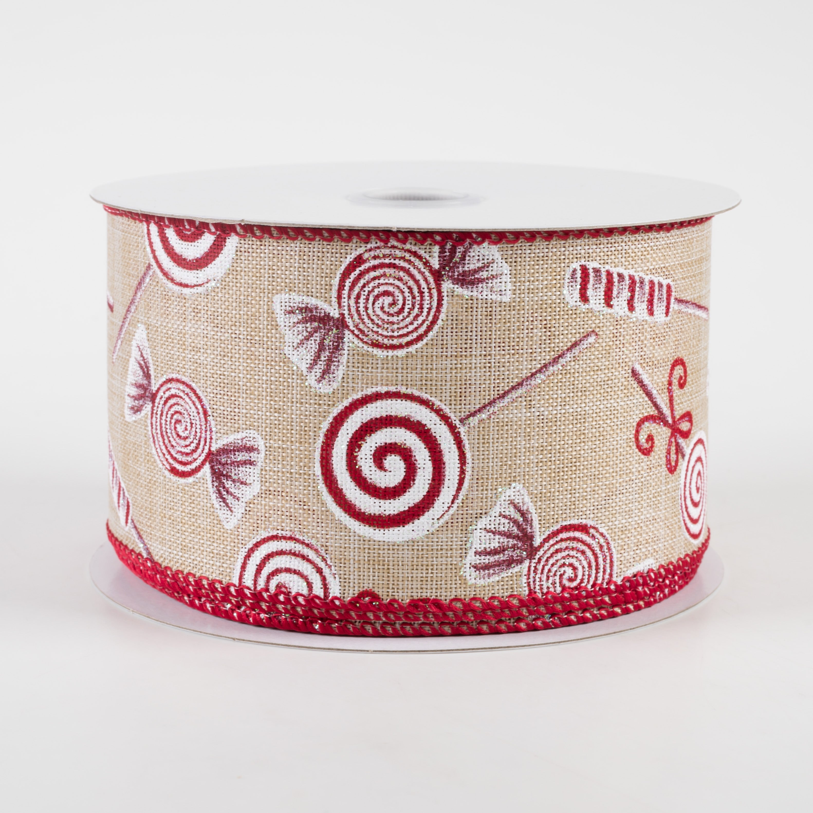 2.5" Various Christmas Candy Linen Ribbon: Natural (10 Yards)