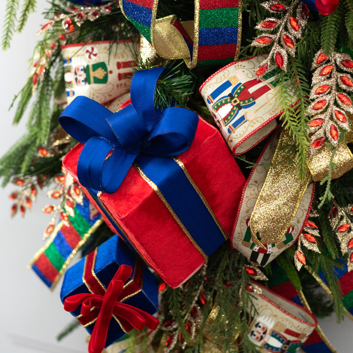 6" Velvet Gift Box Decor: Red & Blue Lifestyle Photo