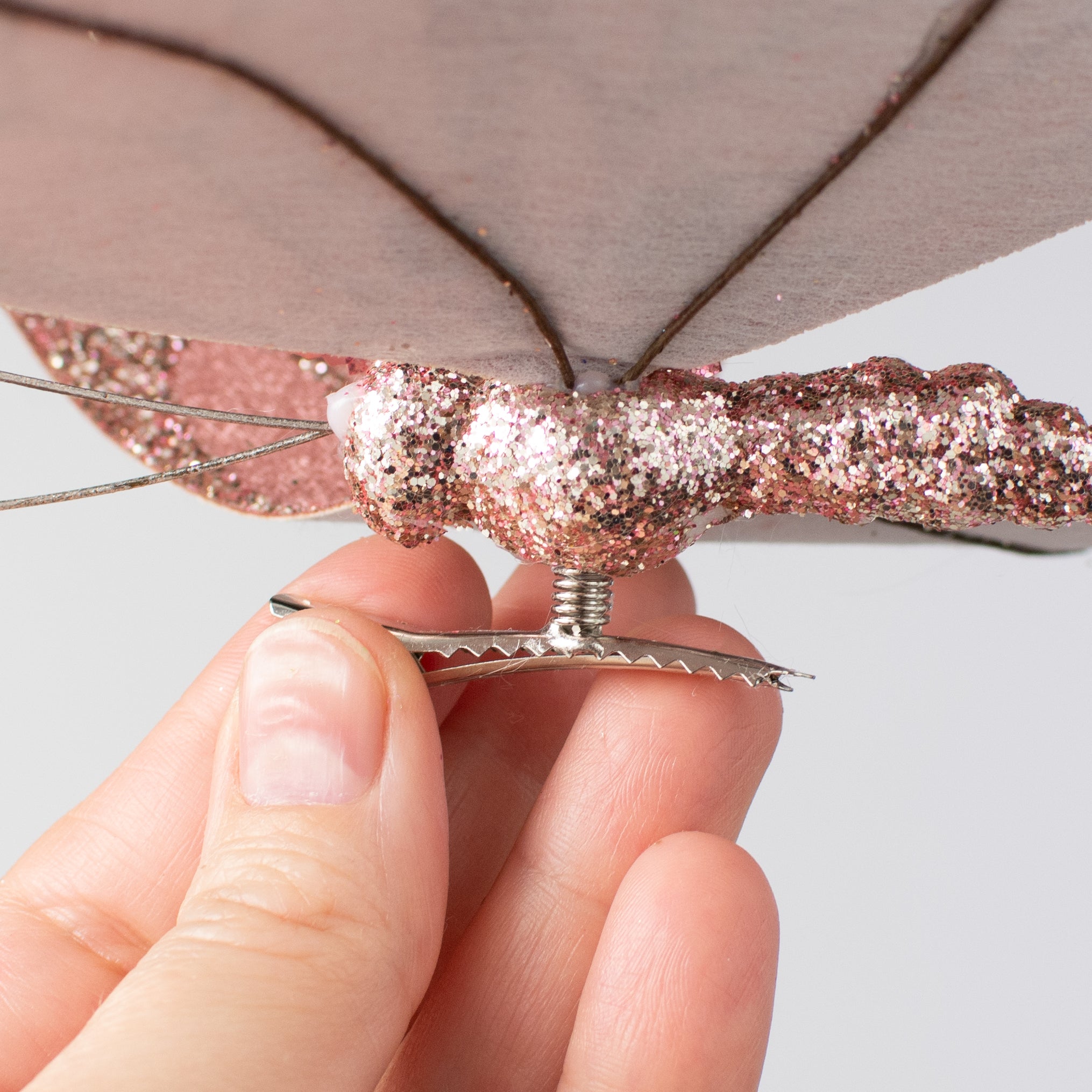 9" Velvet, Glitter, Gem Butterfly Ornament: Dusty Rose Pink detail photo 3