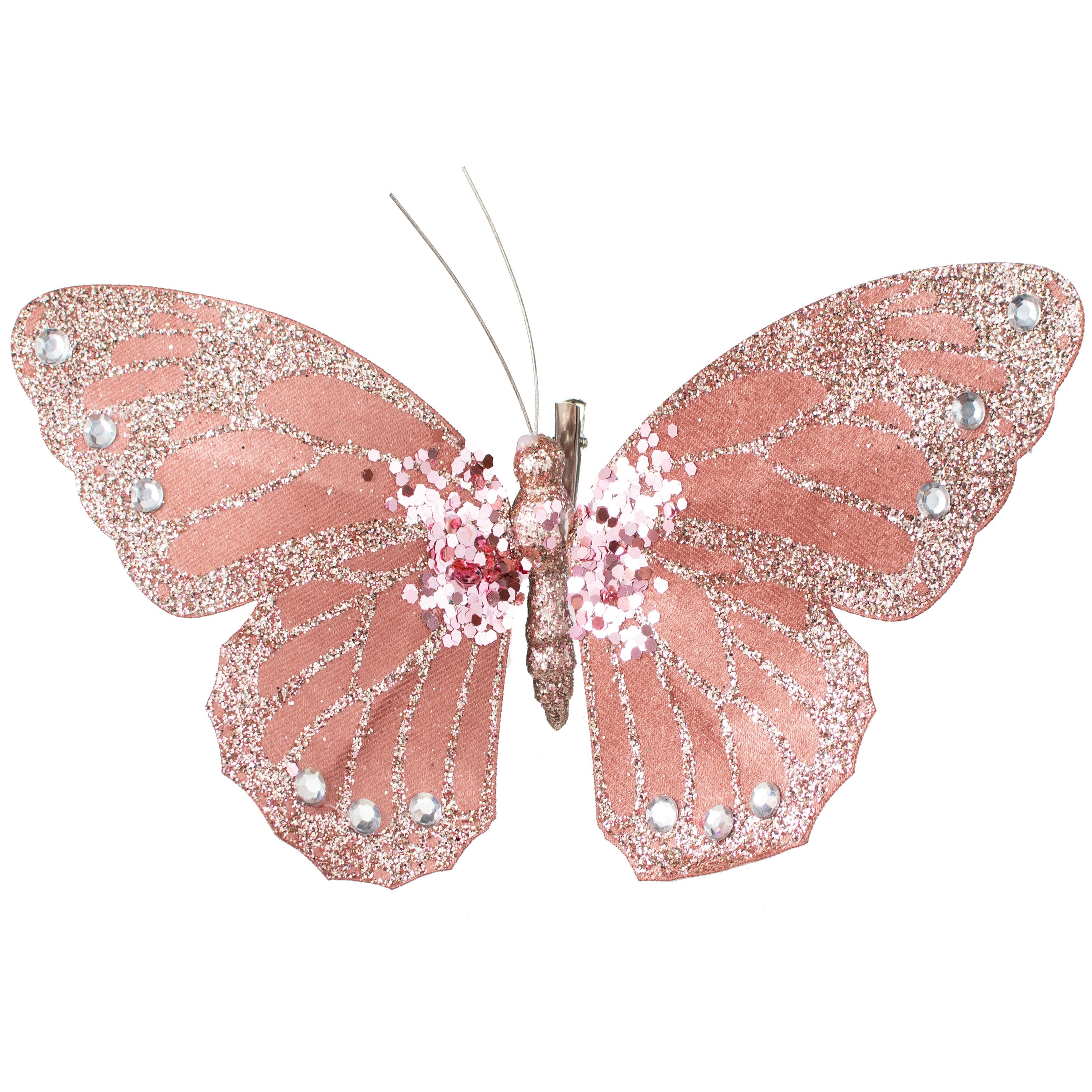 9" Velvet, Glitter, Gem Butterfly Ornament: Dusty Rose Pink Item Number: ME717932