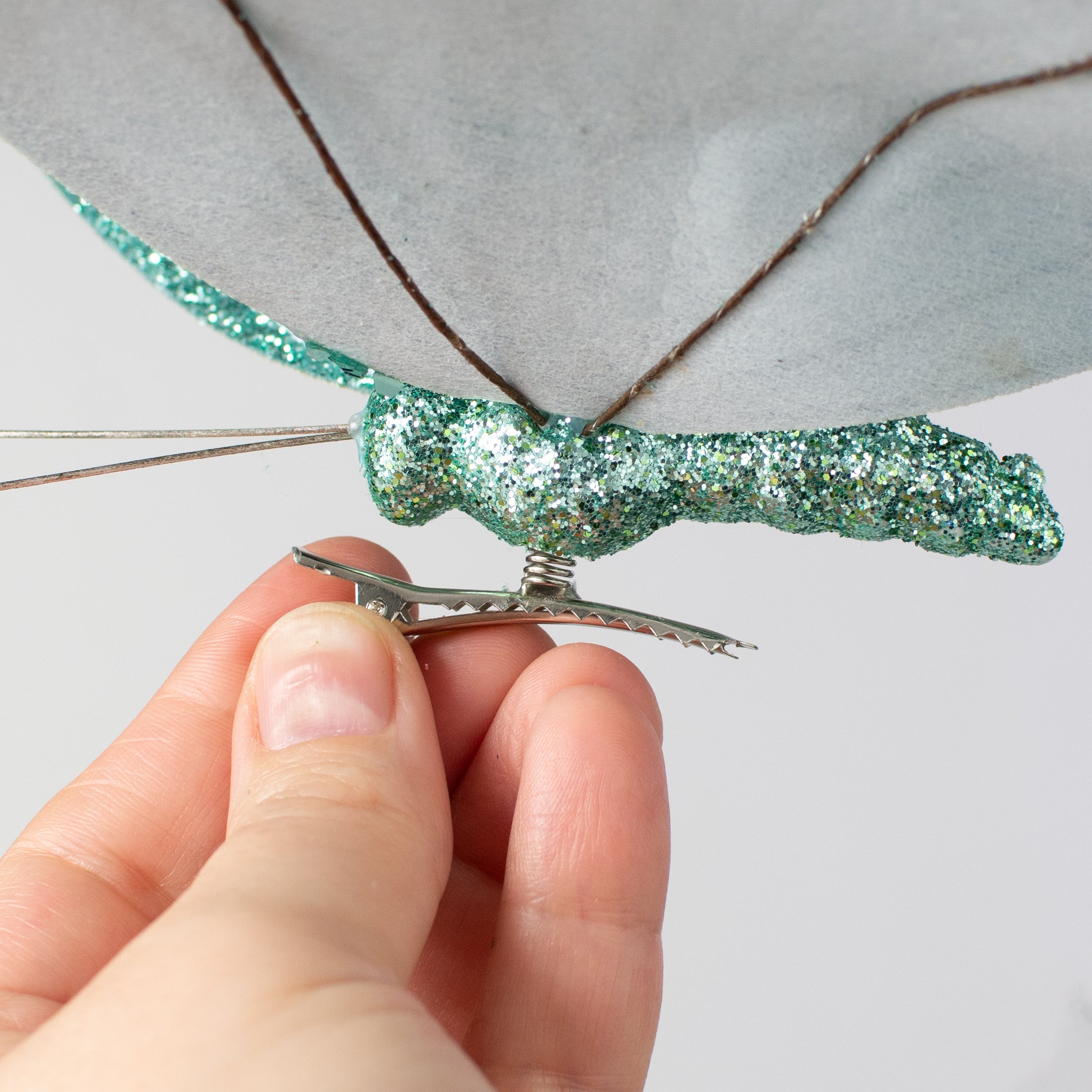9" Velvet, Glitter, Gem Butterfly Ornament: Turquoise detail photo 3