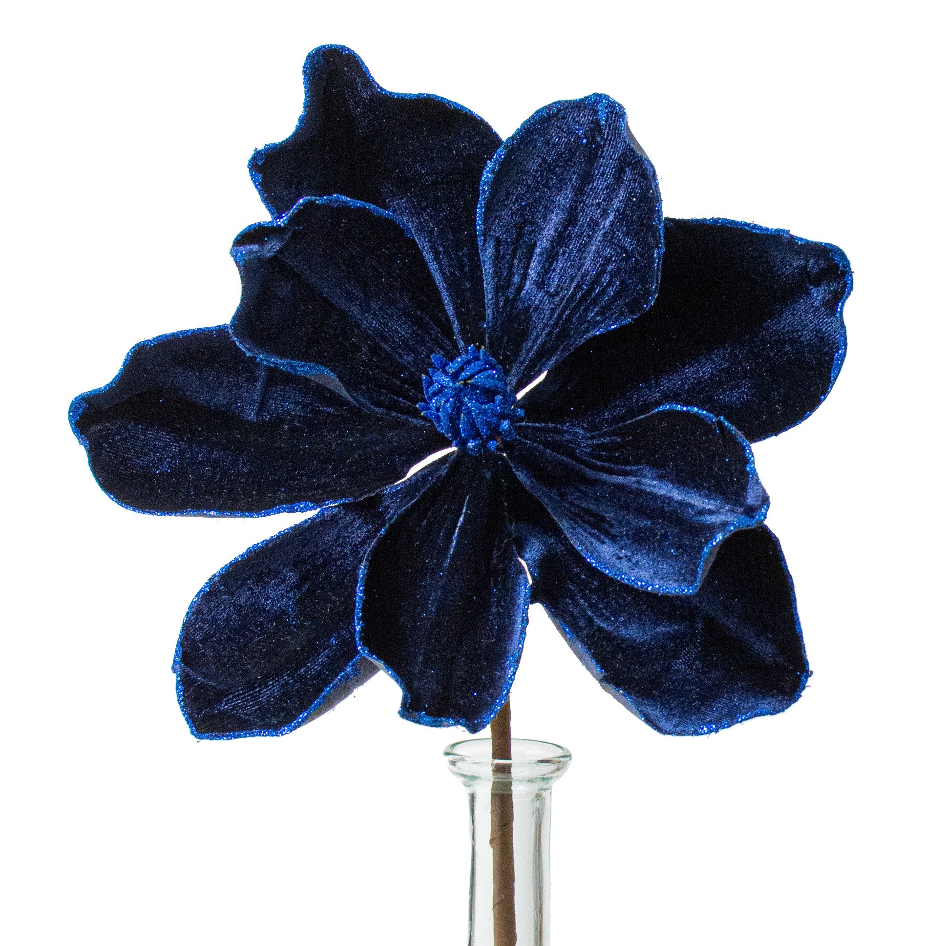 10" Velvet & Glitter Magnolia Spray: Navy Blue Item Number: 85318NVBL