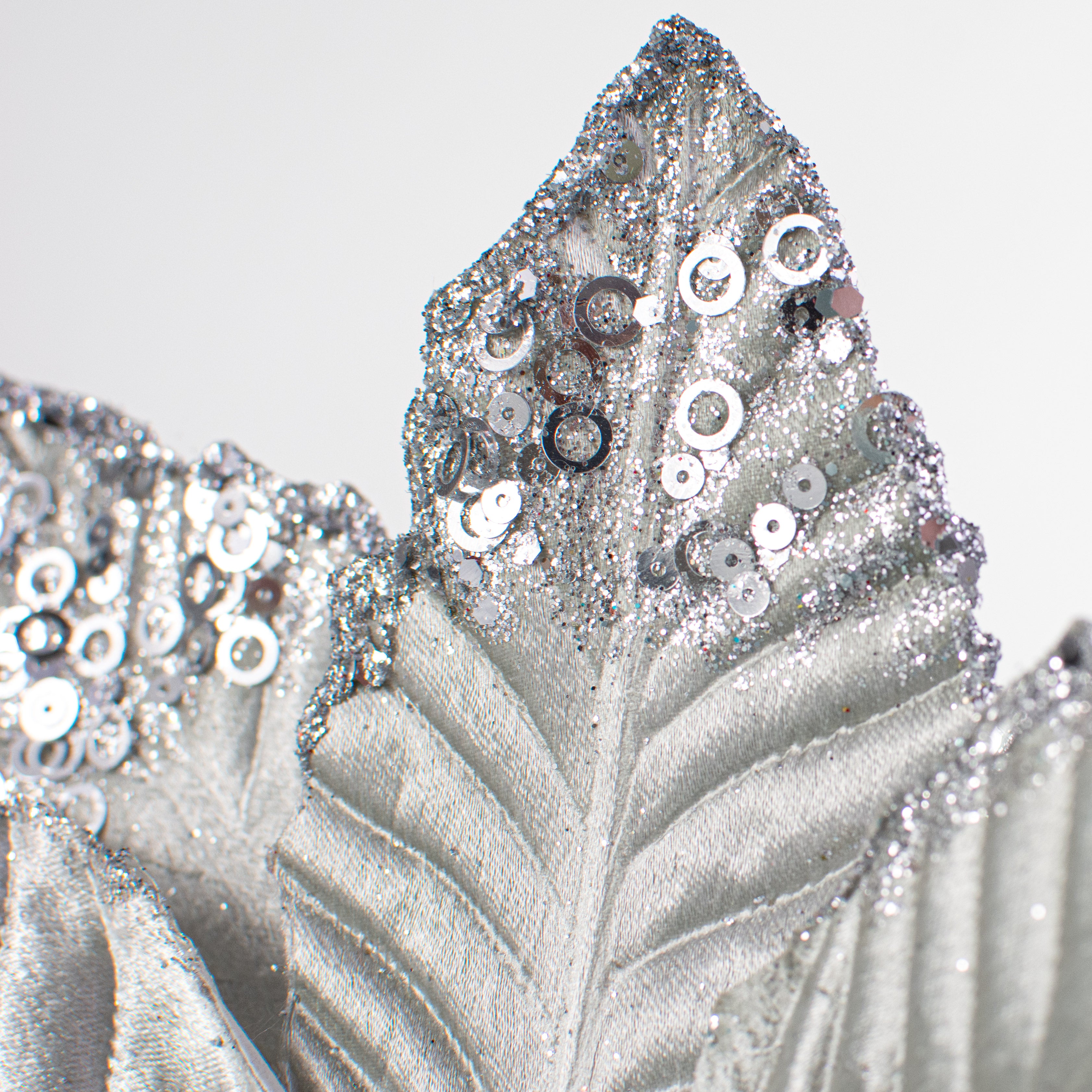 11" Velvet Glitter Poinsettia Stem: Silver Lifestyle Photo