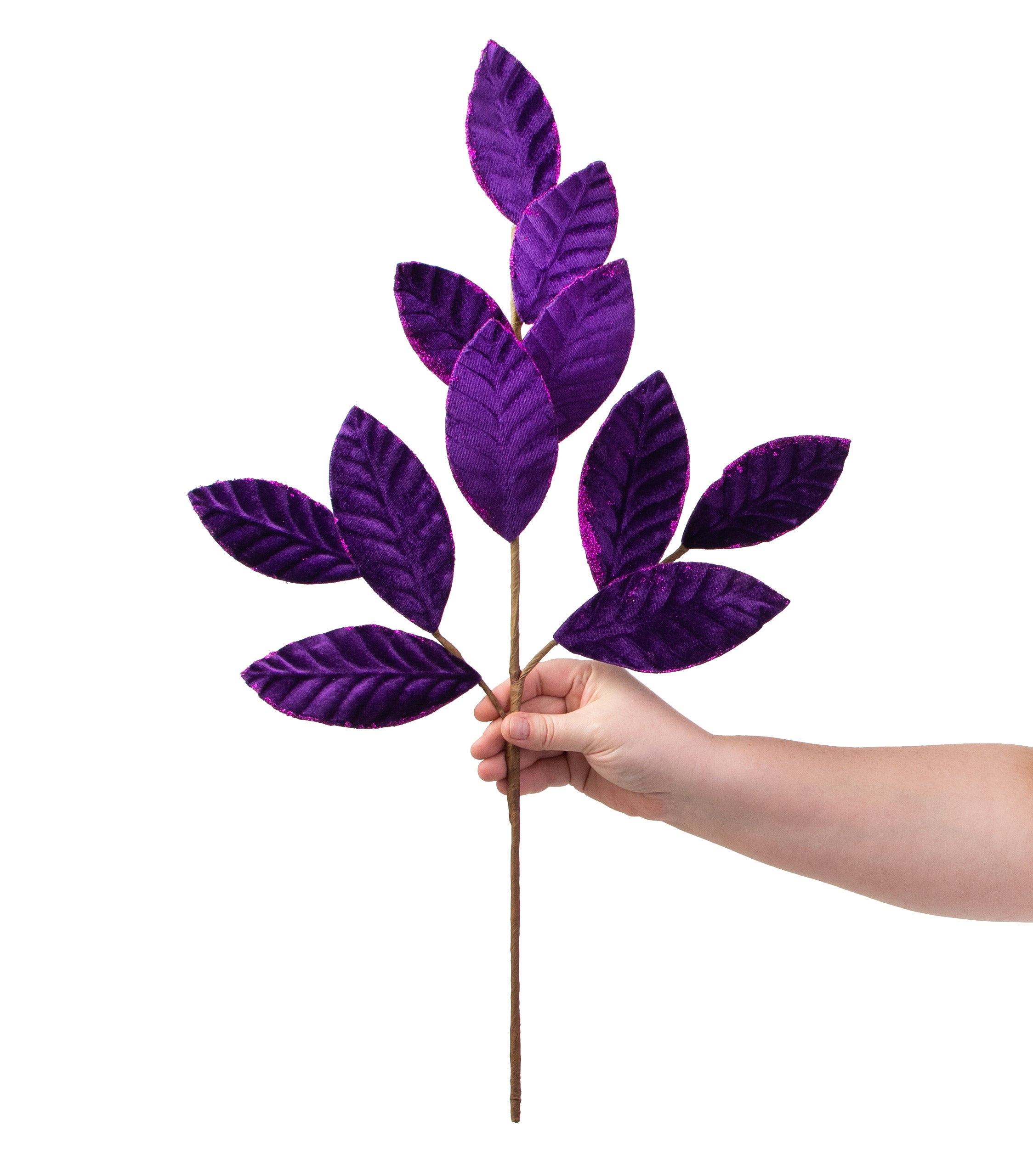 25" Velvet Magnolia Leaf Spray: Dark Purple detail photo 3