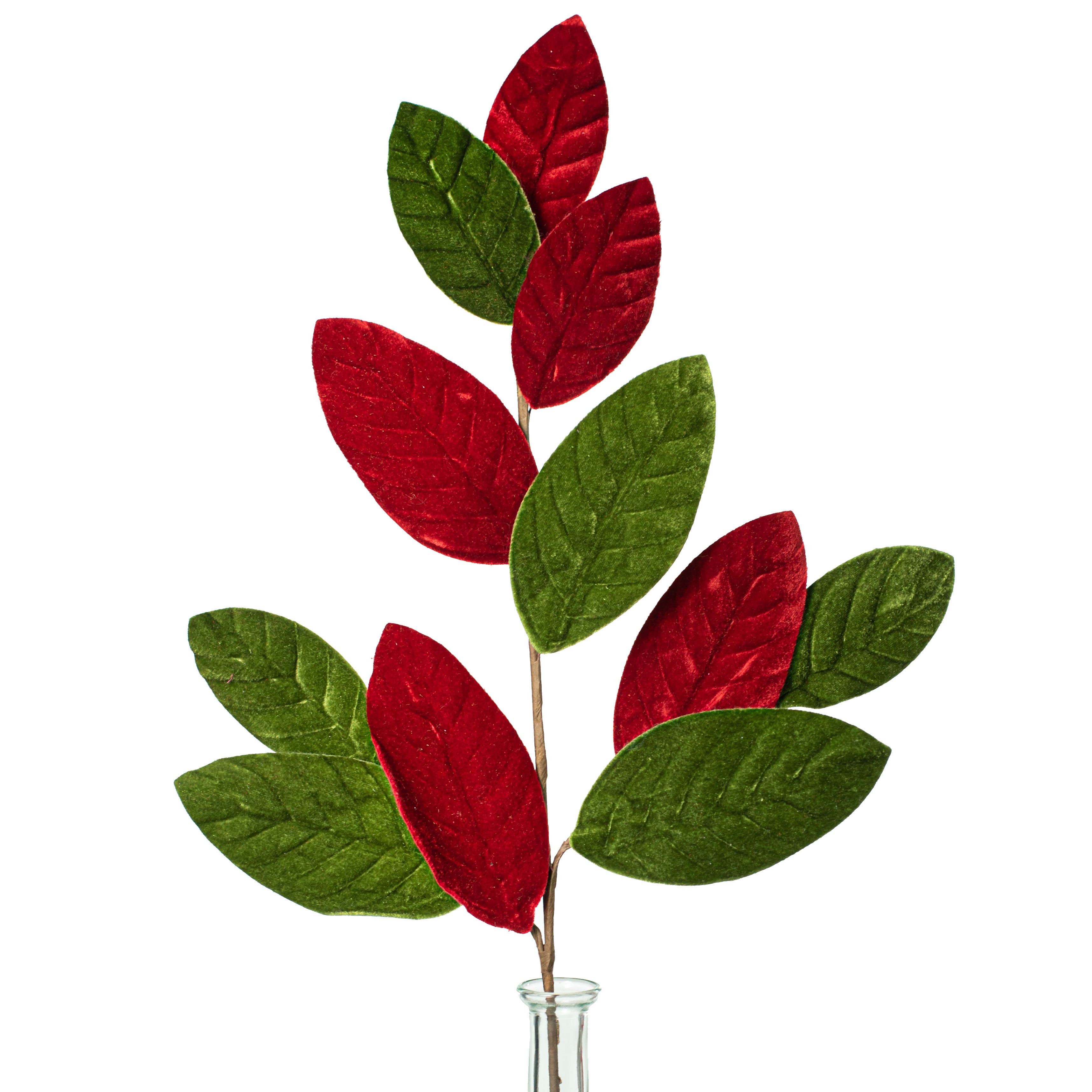 25" Velvet Magnolia Leaves Spray: Red & Olive Item Number: ISB73603