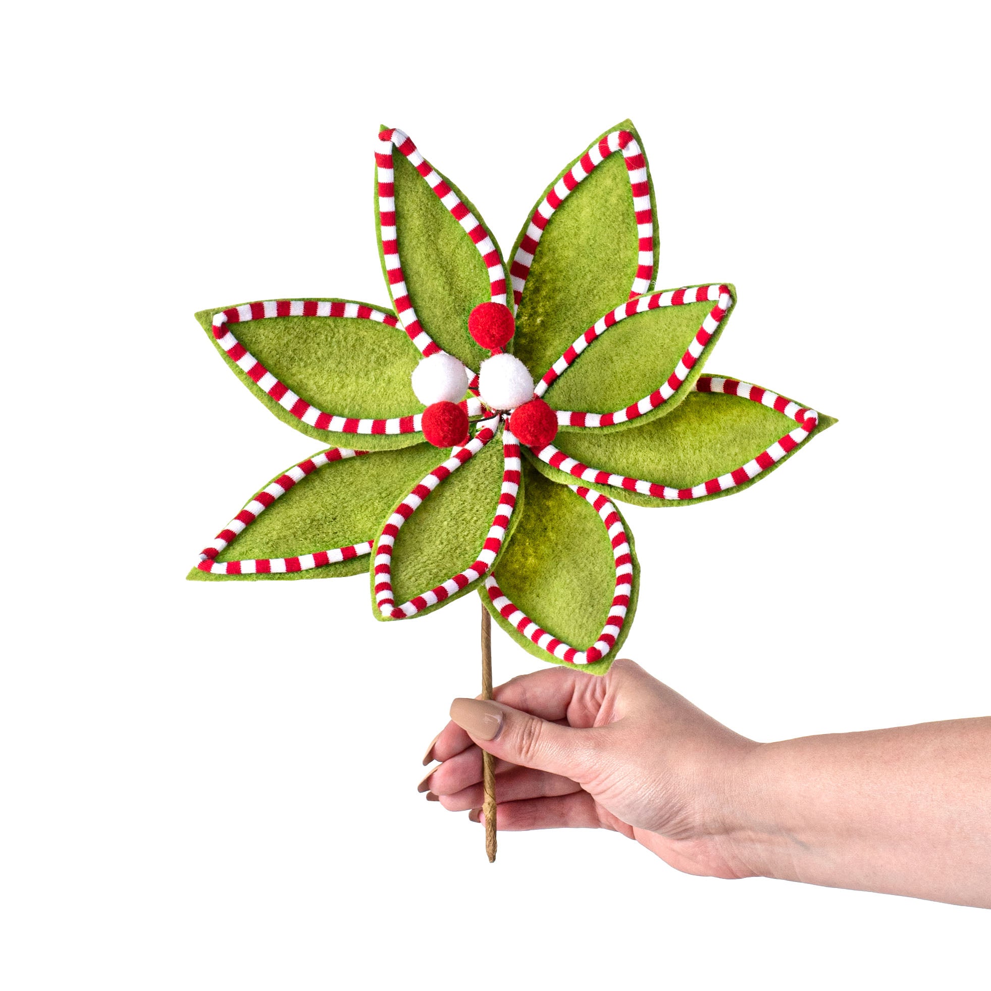 11" x 12" Velvet Peppermint Edge Poinsettia Pick: Red, White, Green detail photo 3