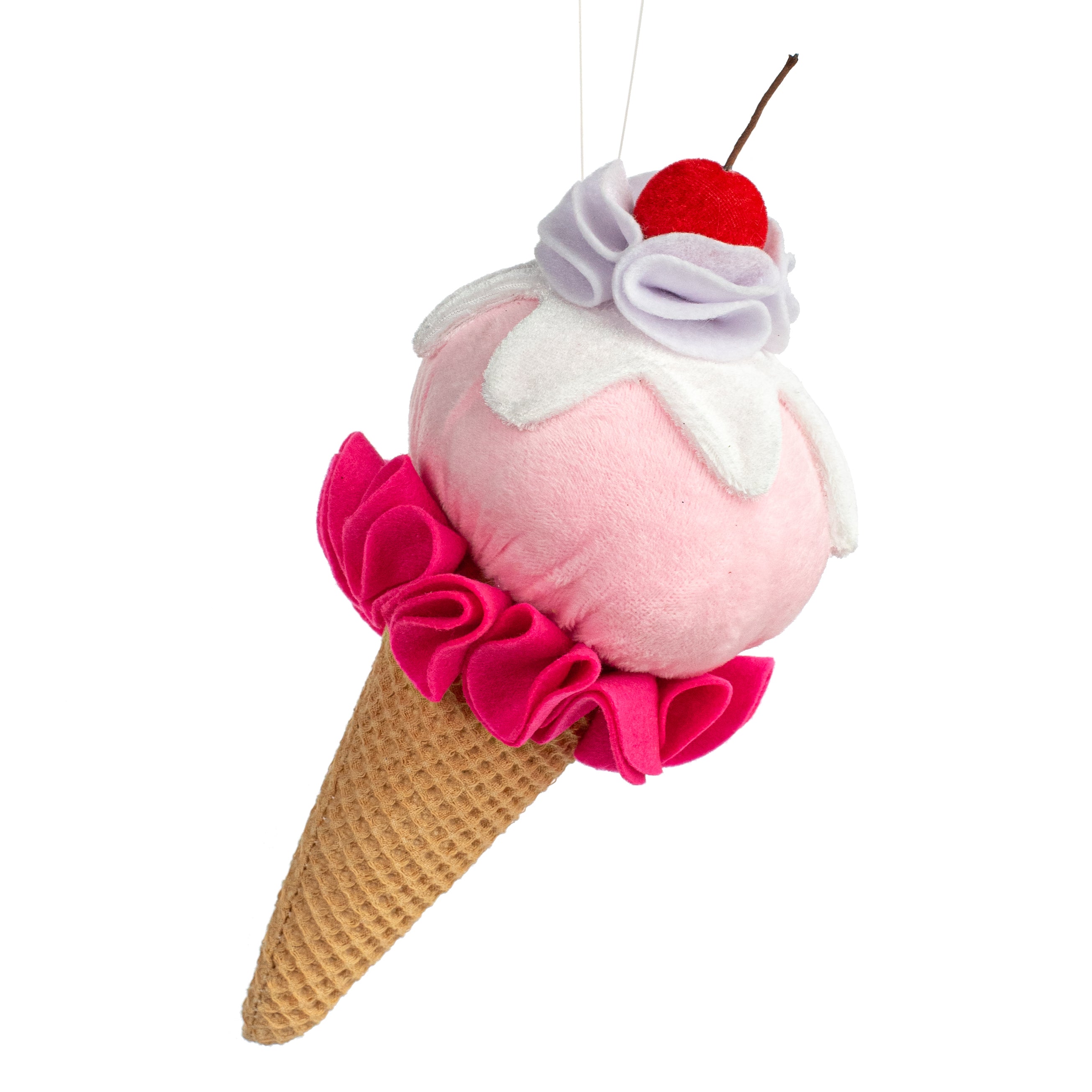 11" Velvet Plush Ice Cream Cone Ornament Item Number: 63418PK