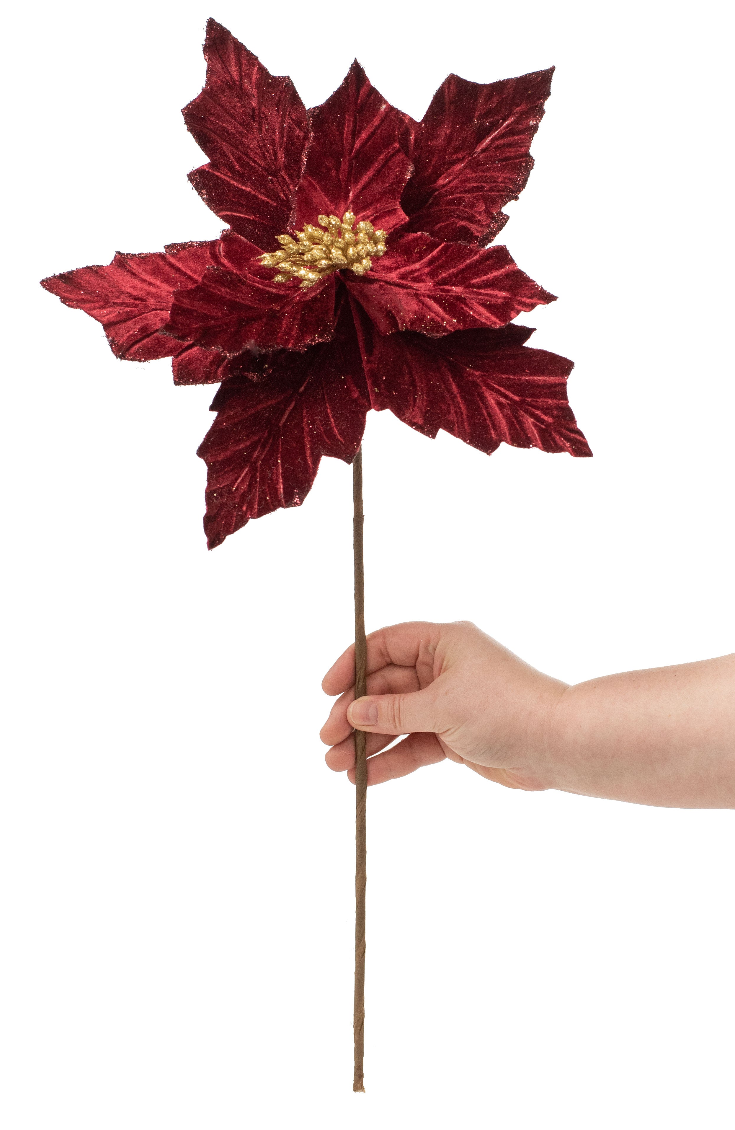 18" Velvet Poinsettia Stem: Burgundy Lifestyle Photo