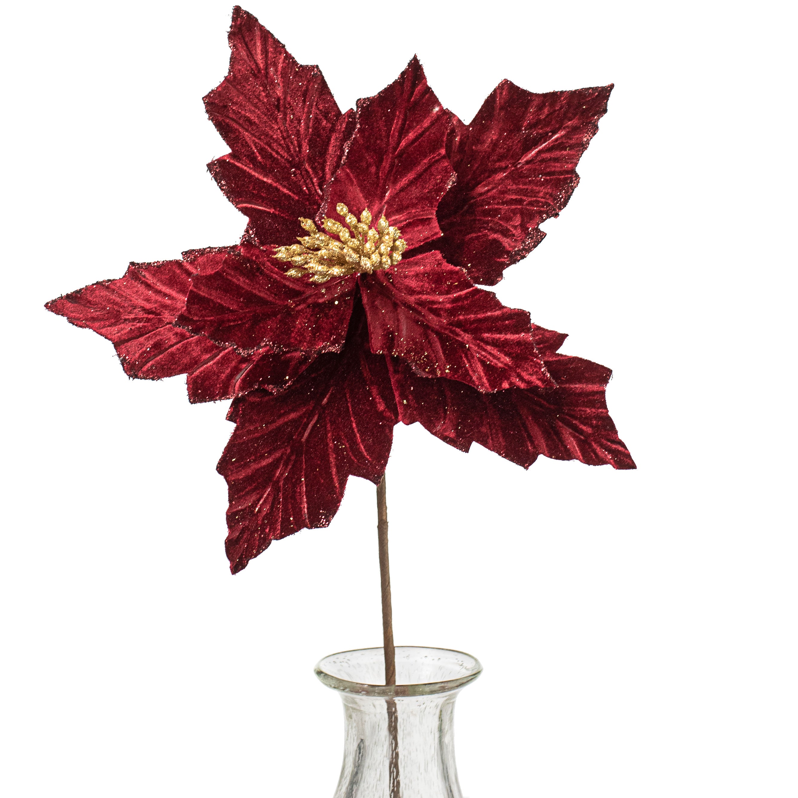 18" Velvet Poinsettia Stem: Burgundy Item Number: NF406305