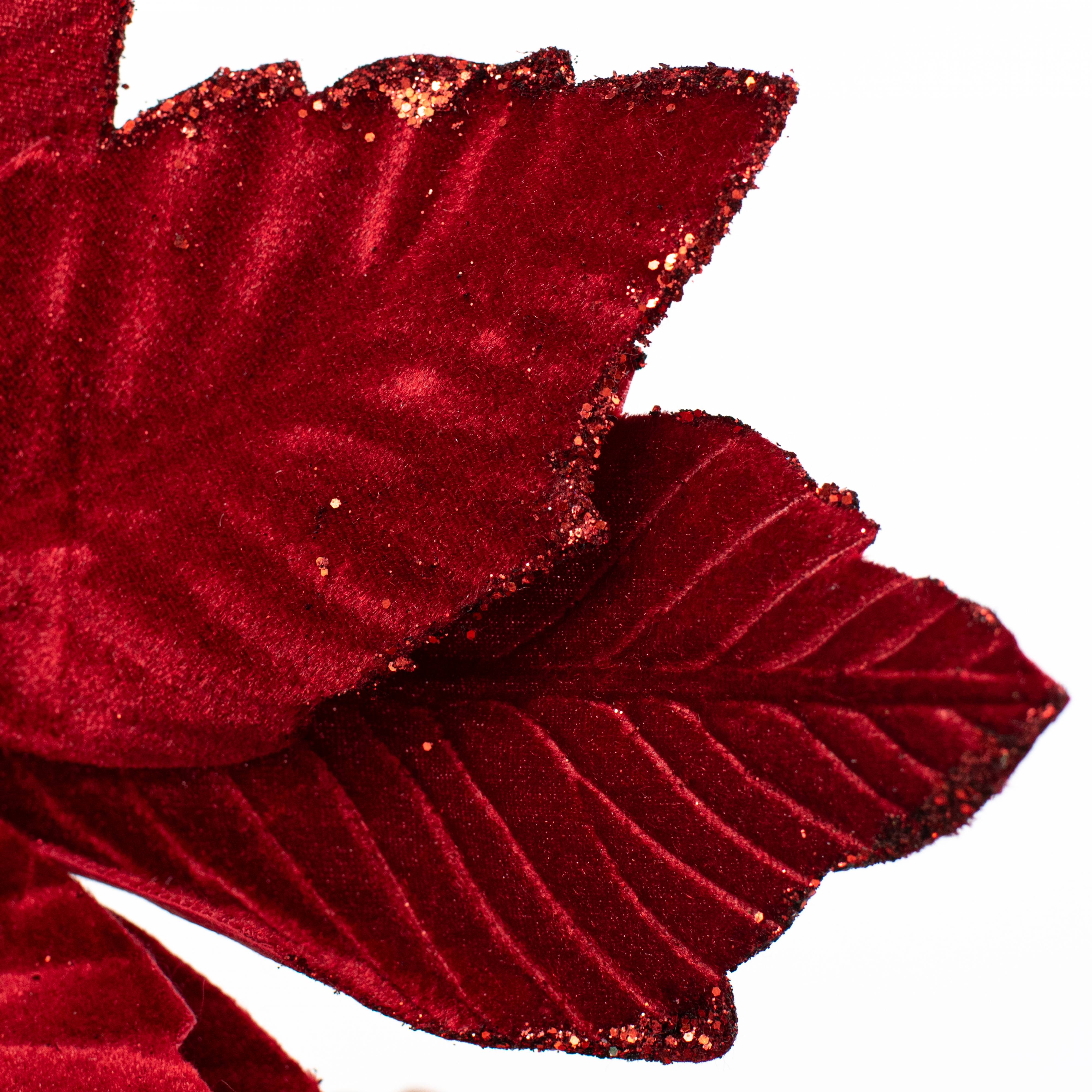 14" x 16" Velvet Poinsettia Stem: Cranberry Red Lifestyle Photo