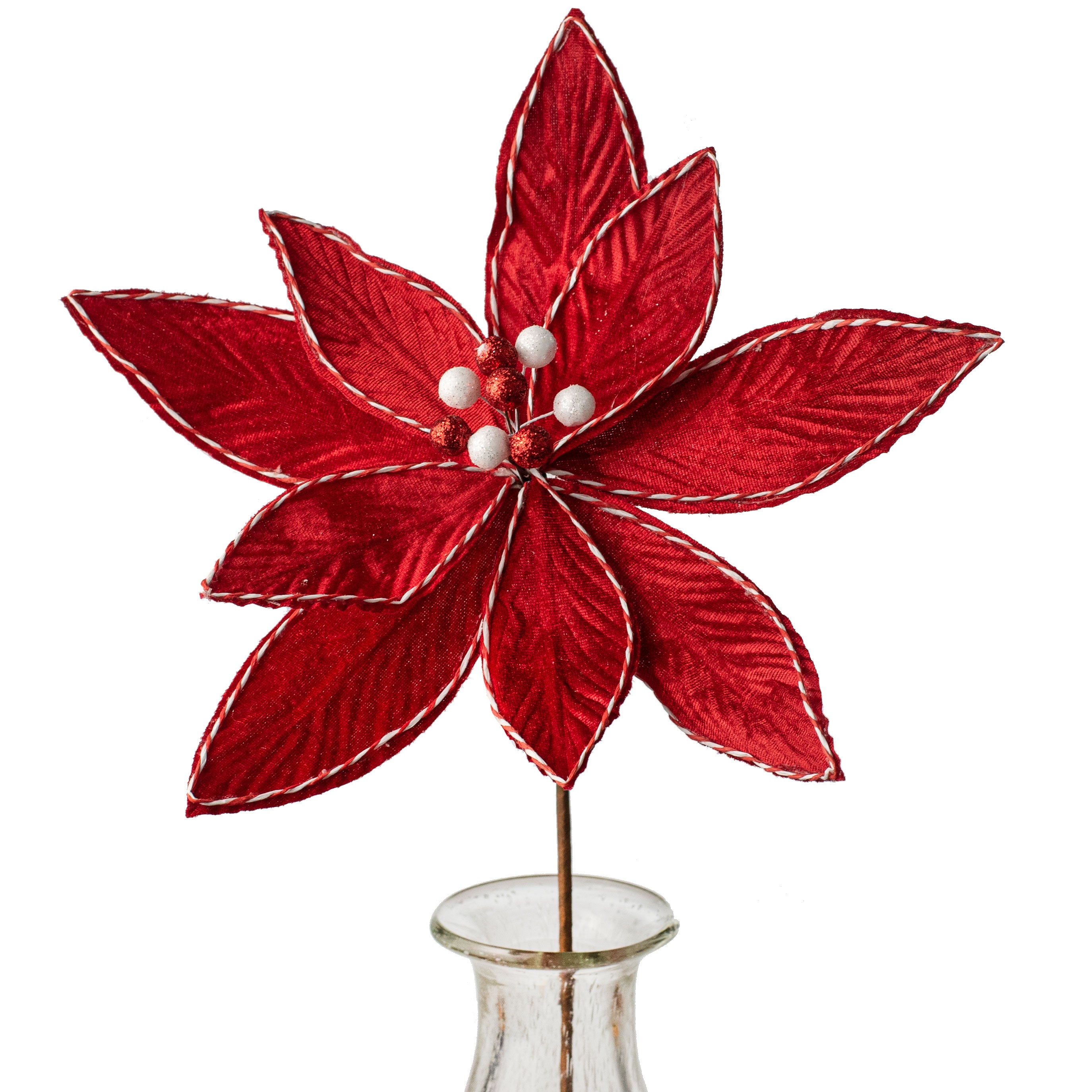 24" Velvet Poinsettia Stem: Red & White Item Number: 84231RD