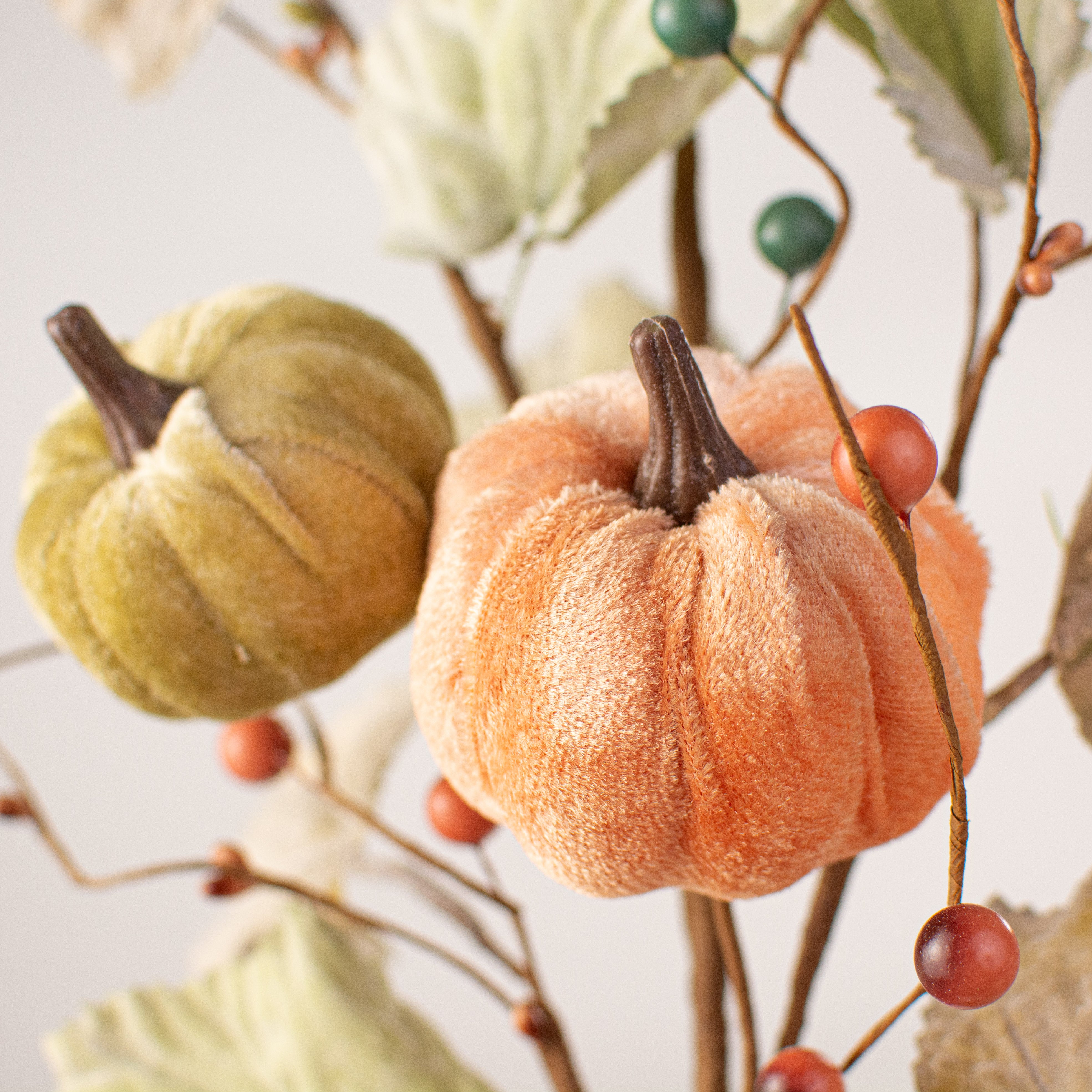 29" Velvet Pumpkin, Berry, Leaf Spray: Orange, Green, Cream Lifestyle Photo