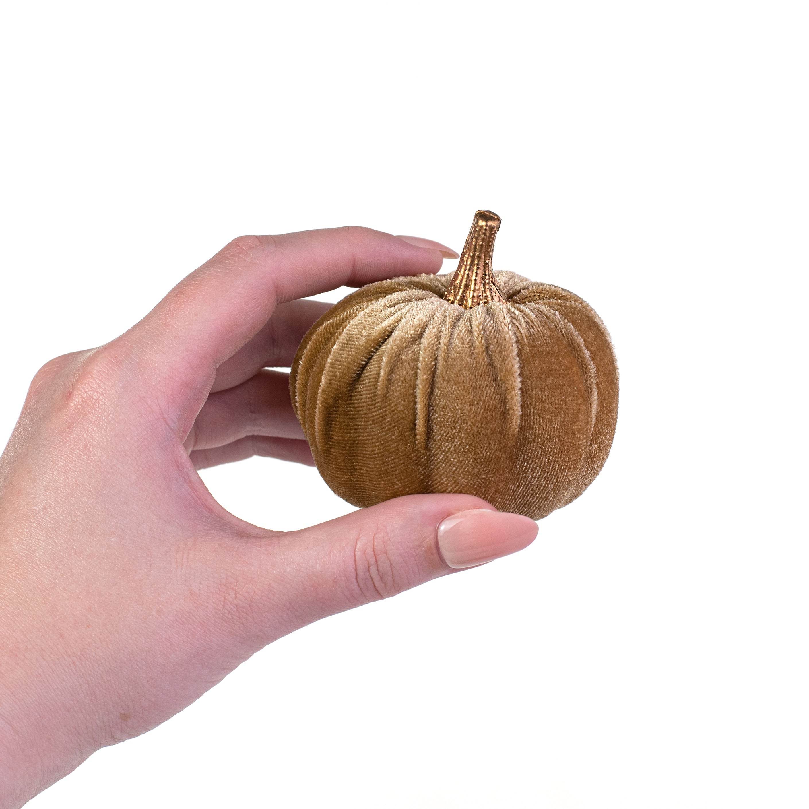 3" Velvet Pumpkins: Brown (Set of 6) detail photo 3