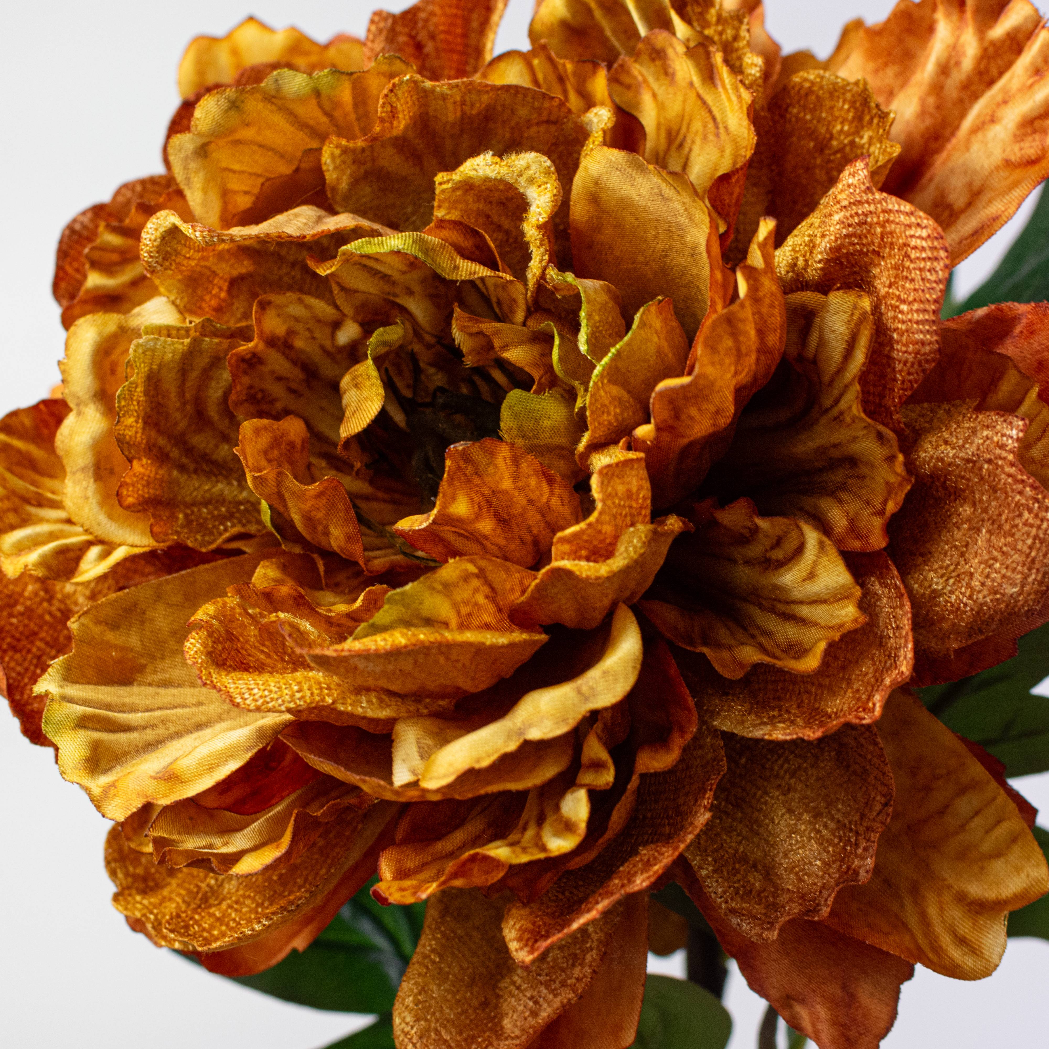 23" Velvet & Satin Peony Flower Stem: Golden Orange Lifestyle Photo