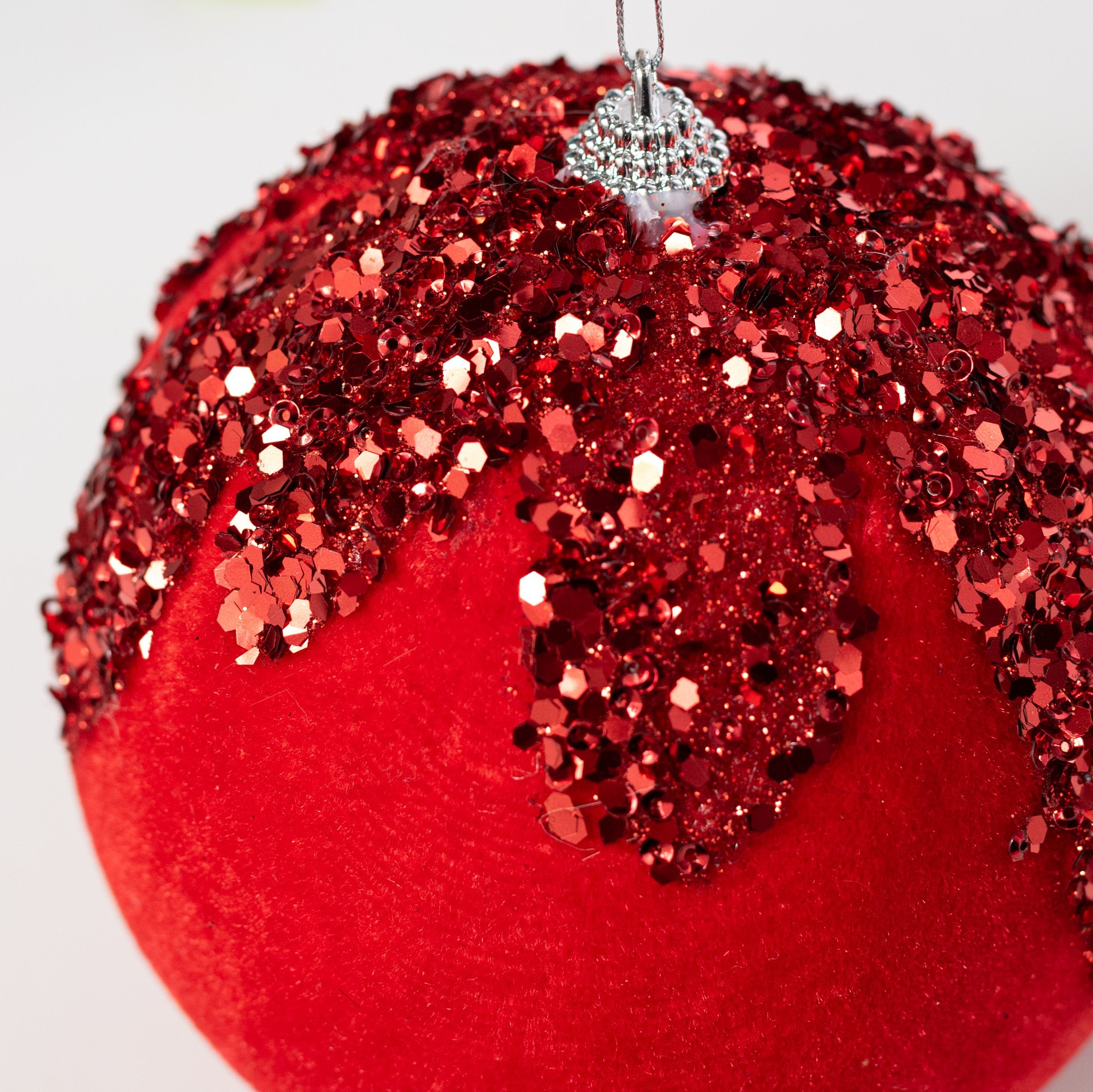 5" Velvet Sequin Drip Ball Ornament: Holiday Red detail photo 3