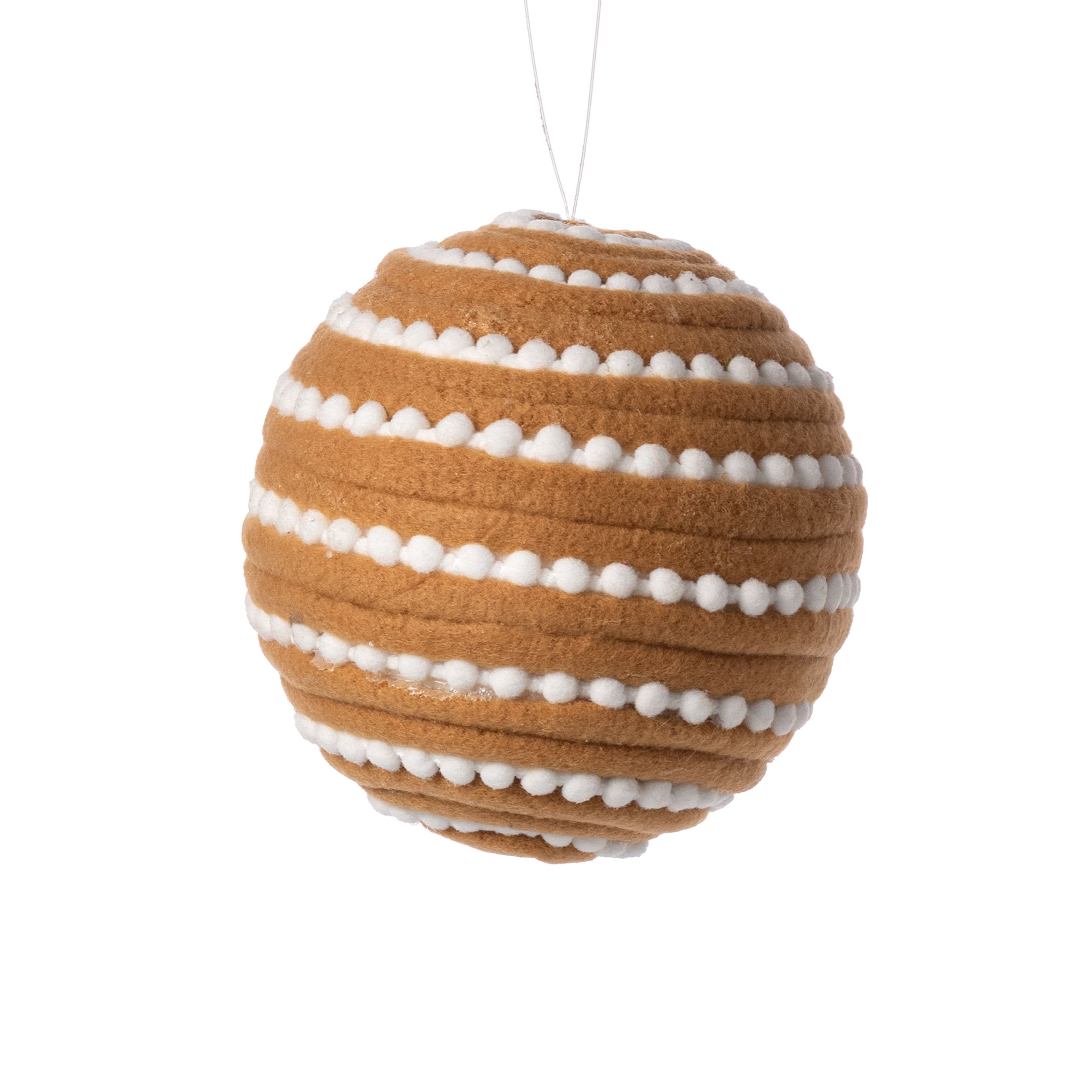 5" Velvet & Snowball Trim Striped Ornament: Brown & White Item Number: XJ7158A5