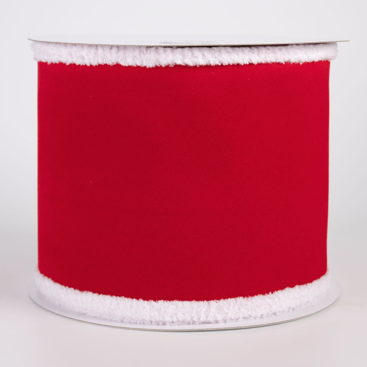 4" Velvet Super Fuzz Edge Ribbon: Red & White (10 Yards) Item Number: 72522-04-13