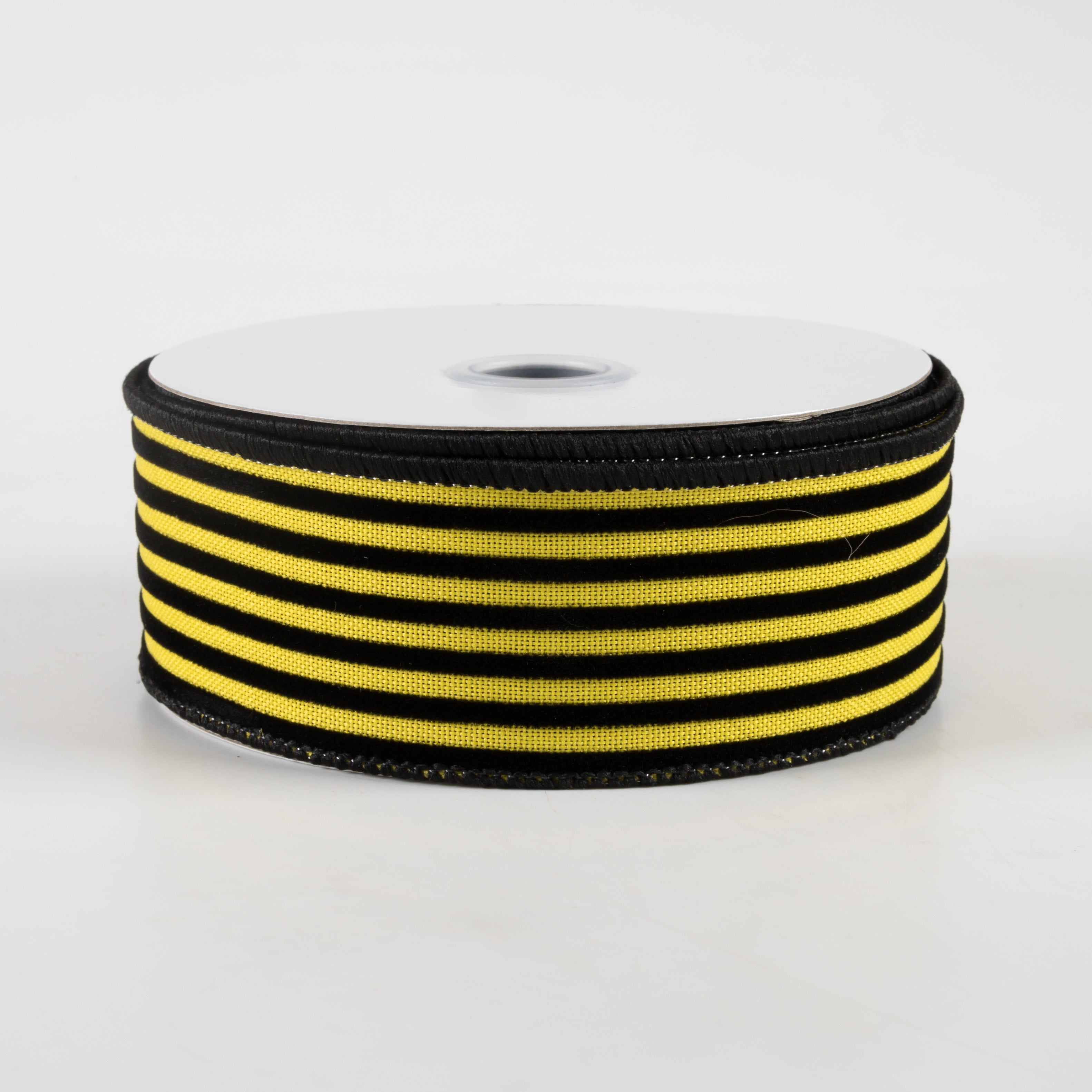 1.5" Velvet Vertical Thin Lines Ribbon: Sun Yellow & Black (10 Yards)