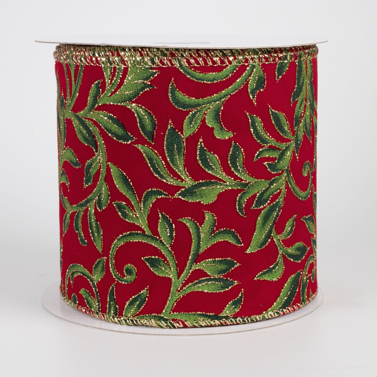 4" Velvet Vine Swirls Ribbon: Red, Lime, Hunter & Gold (10 Yards) Item Number: 72555-04-12
