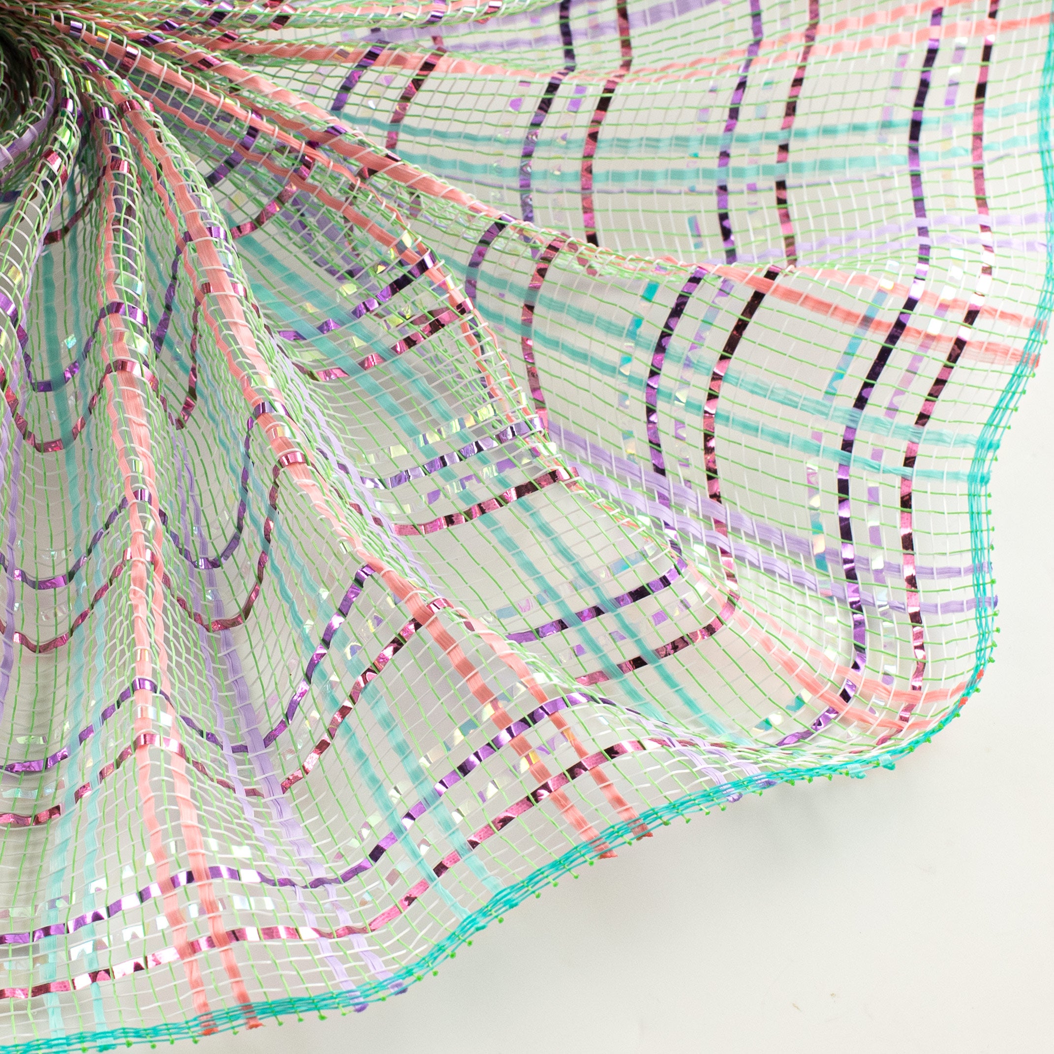10" Vertical Foil Plaid Mesh: Lime, Pink, Blue, Lavender Lifestyle Photo