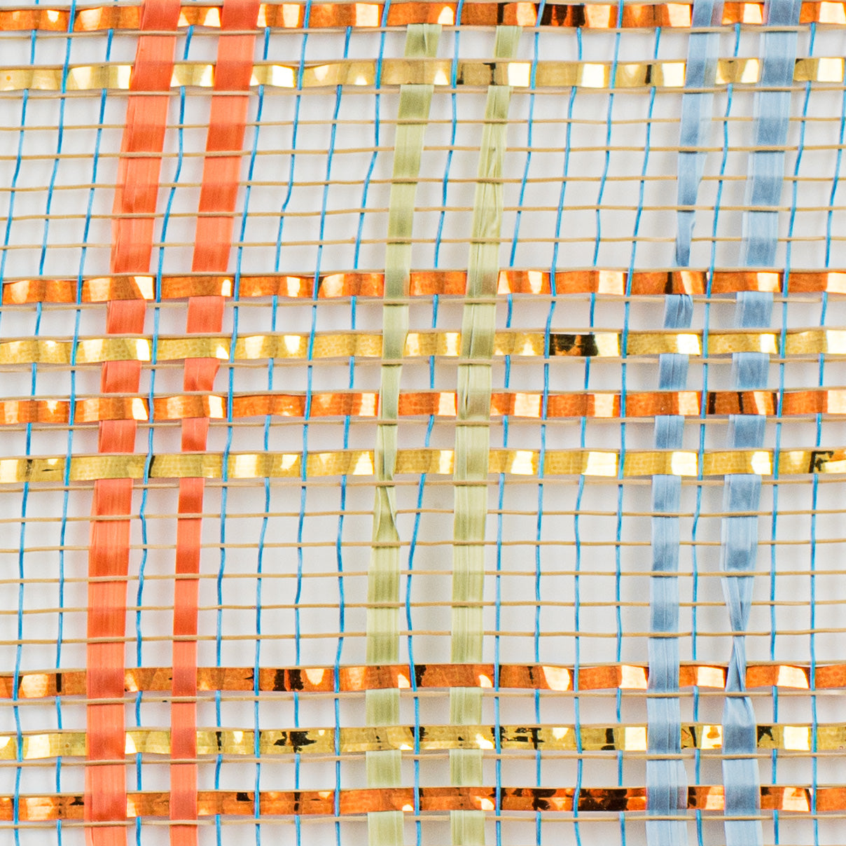 10" Vertical Foil Plaid Mesh: Smoke Blue, Orange, Gold, Sage detail photo 3