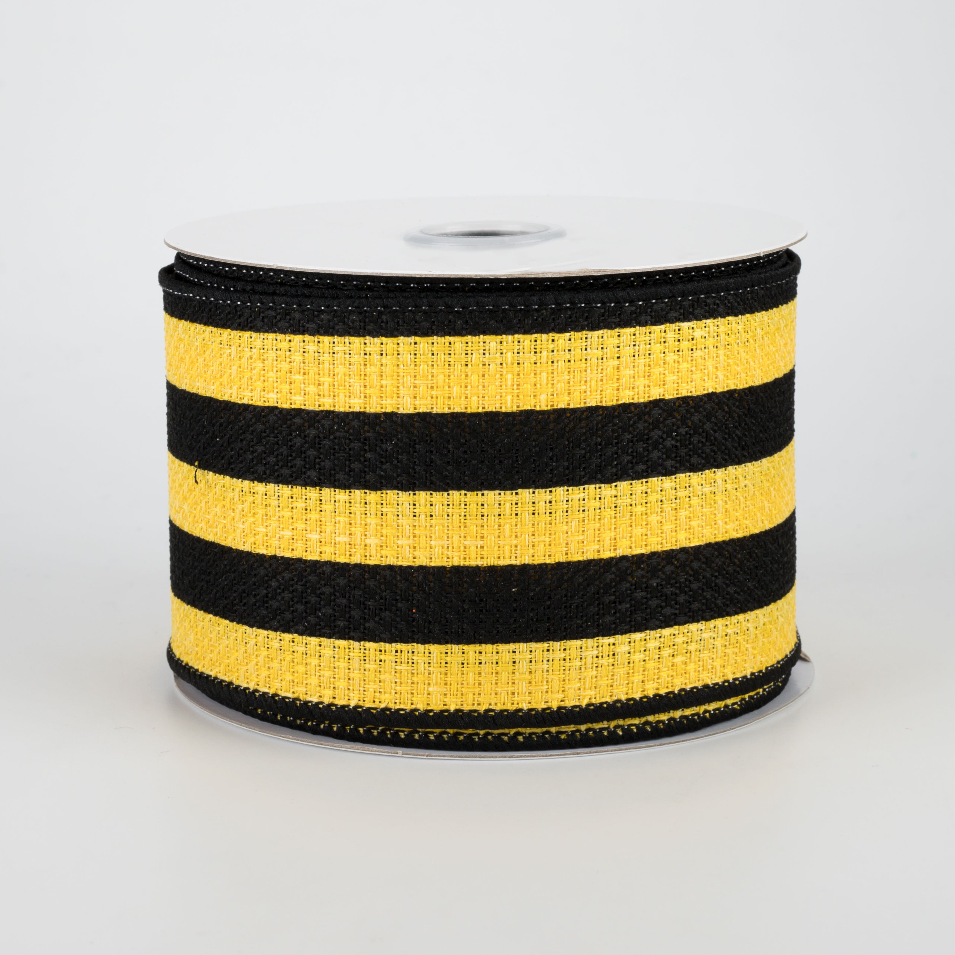 2.5" Vertical Stripe Faux Burlap Ribbon: Black & Sun Yellow (10 Yards)