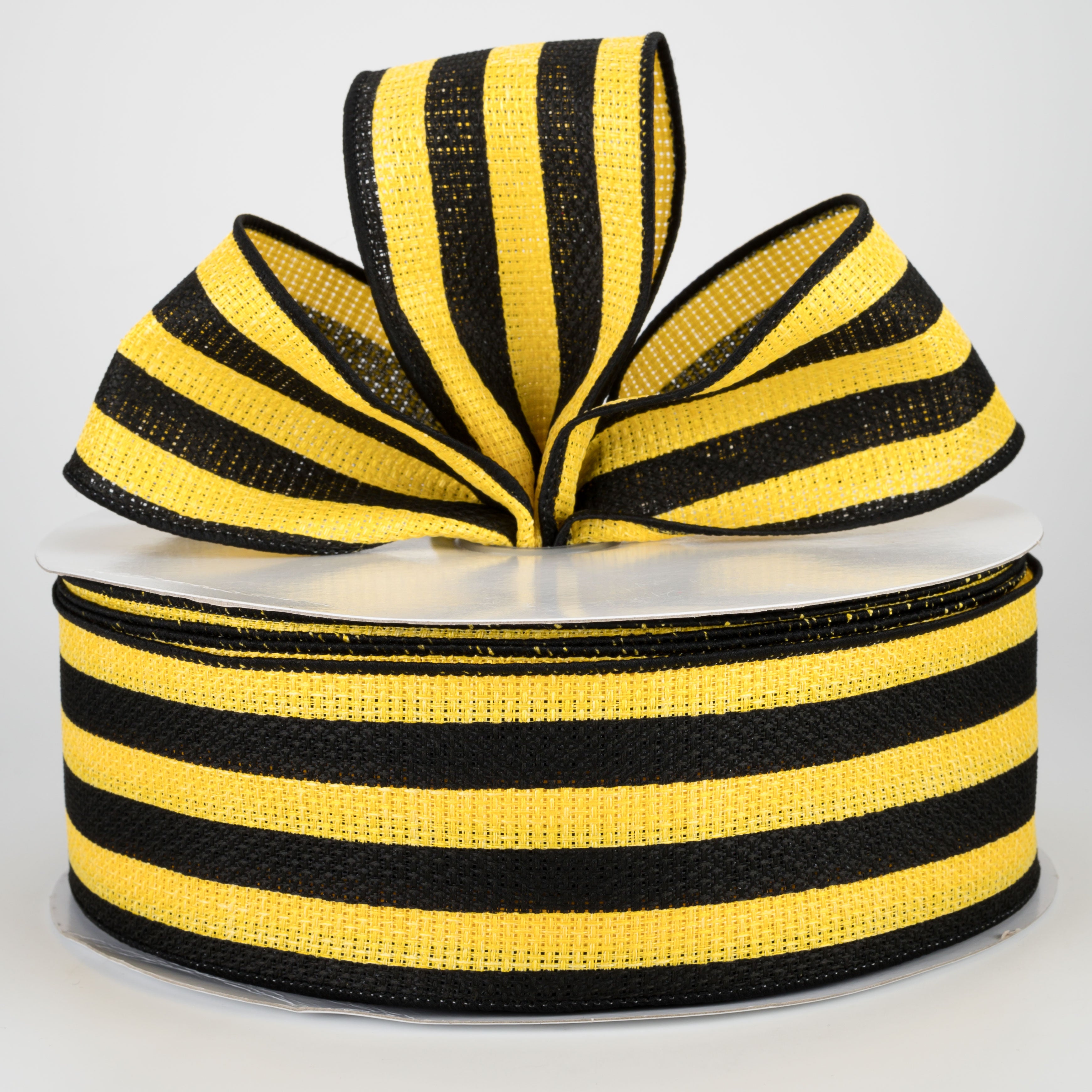 2.5" Vertical Stripe Faux Burlap Ribbon: Black & Sun Yellow (50 Yards) Lifestyle Photo