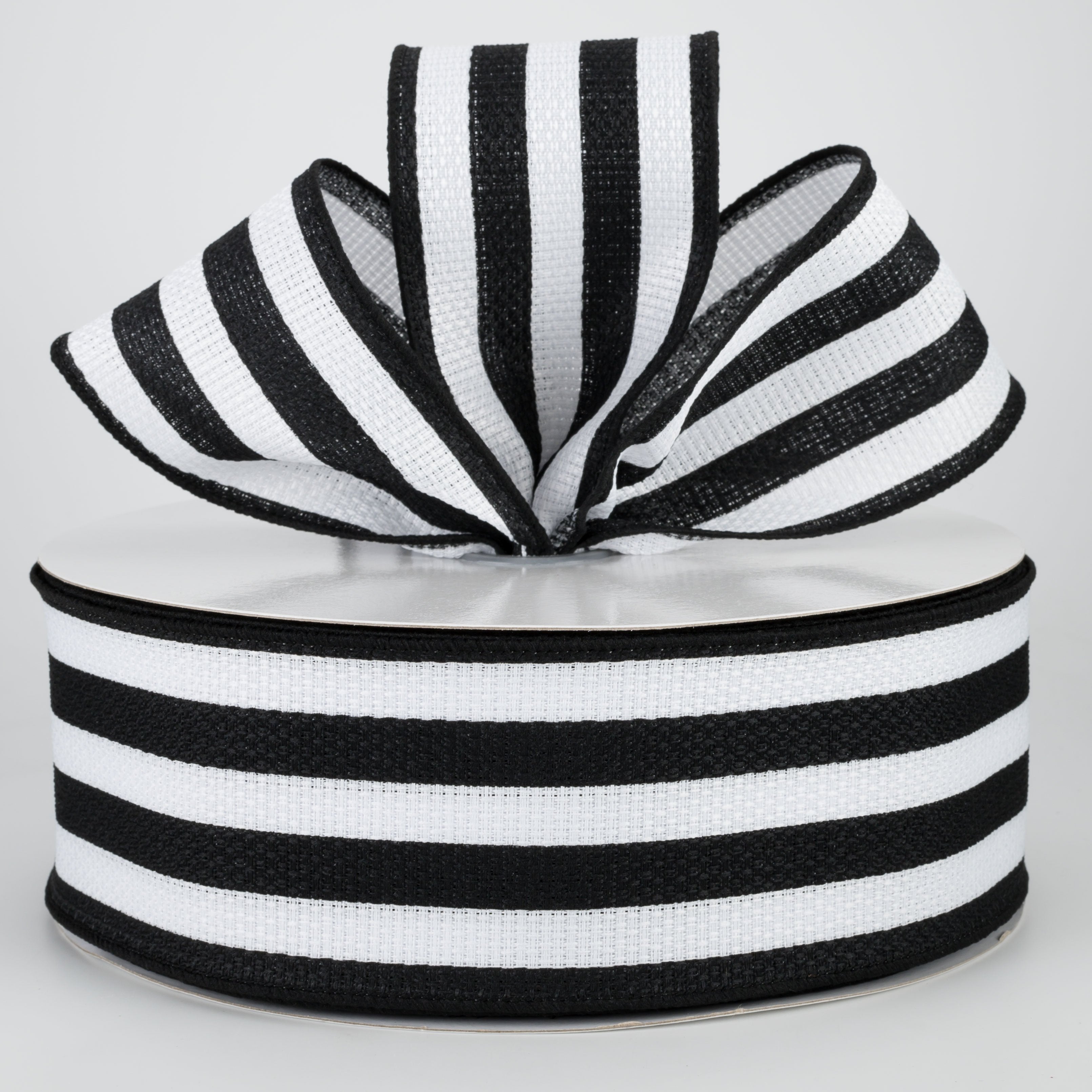 2.5" Vertical Stripe Faux Burlap Ribbon: Black & White (50 Yards) Lifestyle Photo