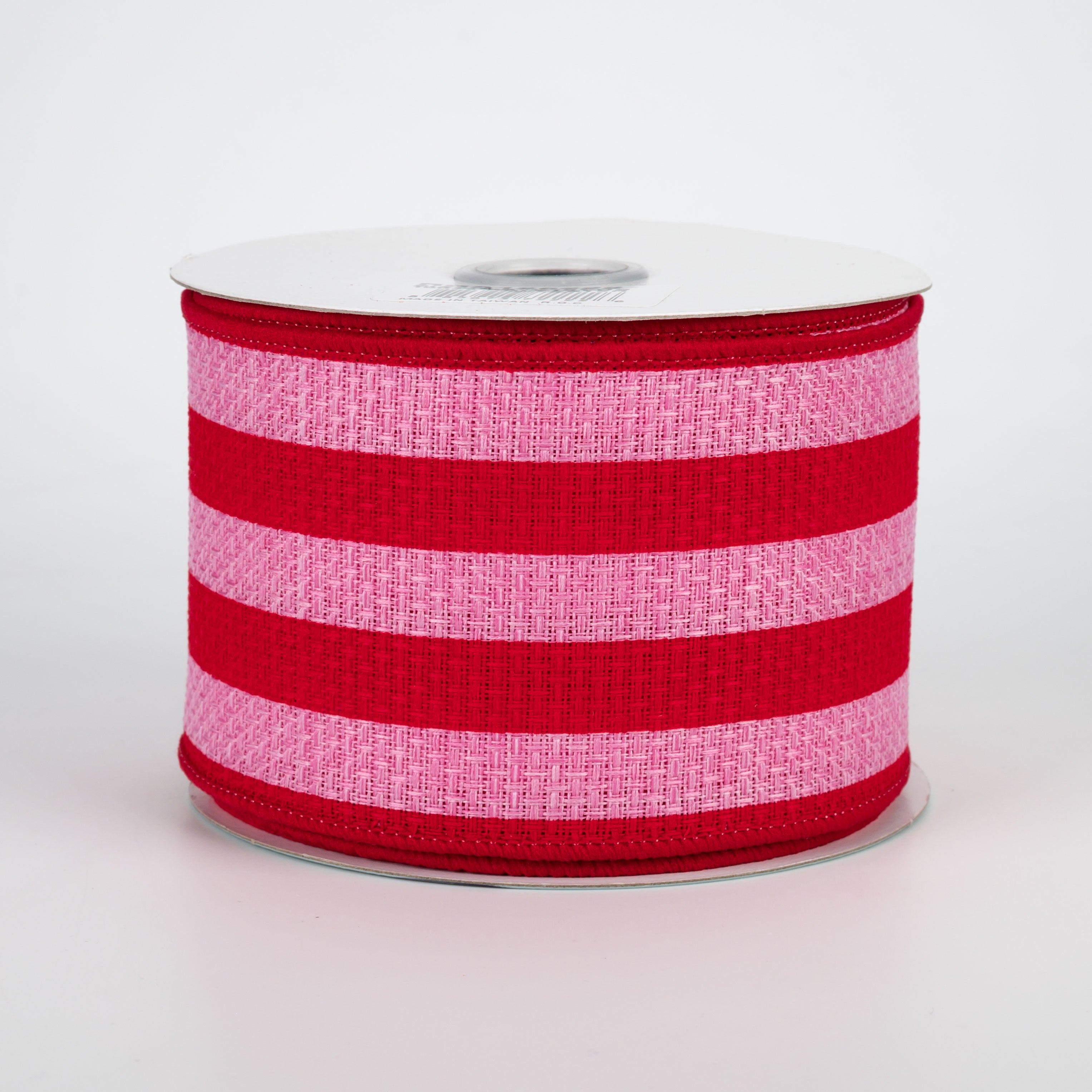 2.5" Vertical Stripe Faux Burlap Ribbon: Pink & Red (10 Yards)