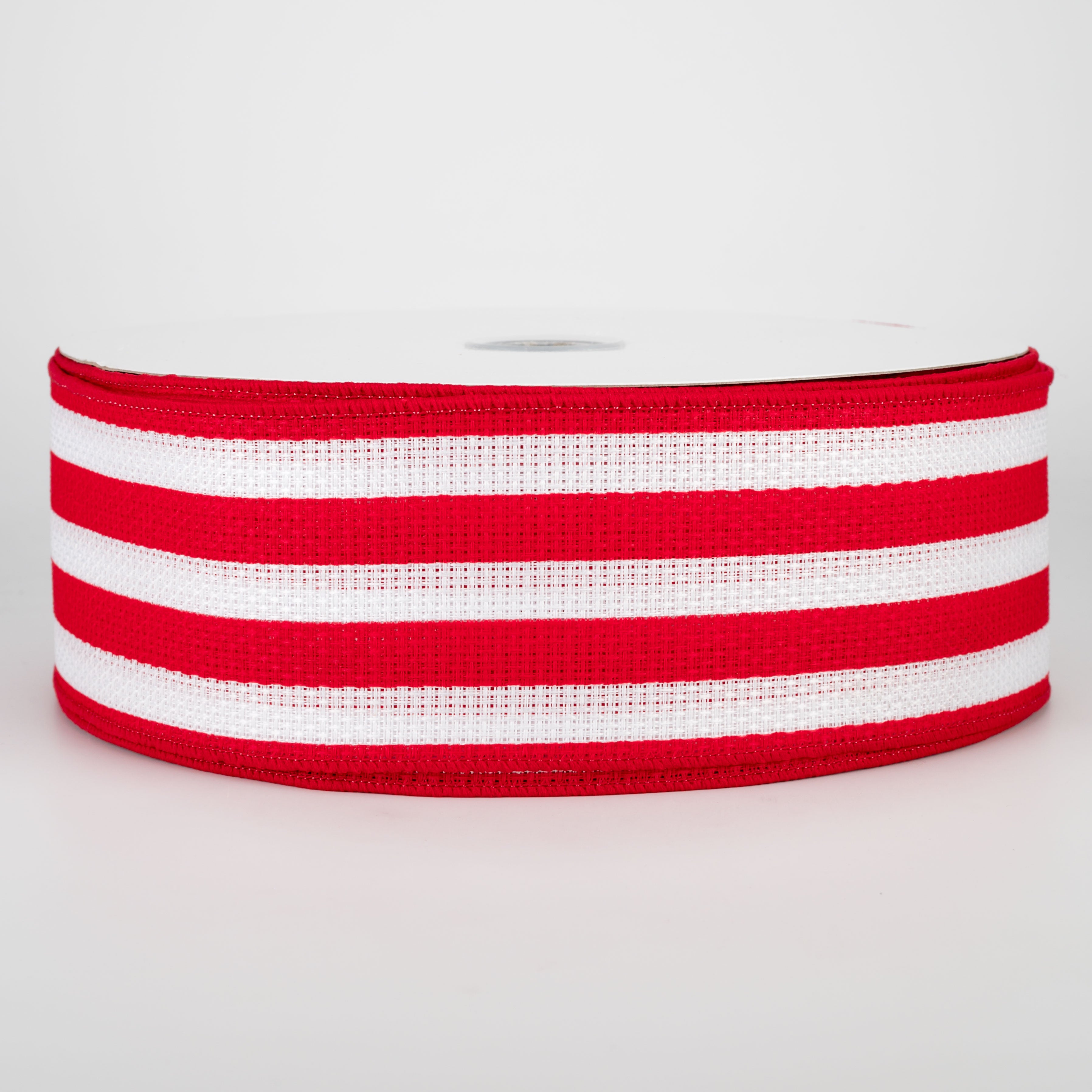 2.5" Vertical Stripe Faux Burlap Ribbon: Red & White (50 Yards)