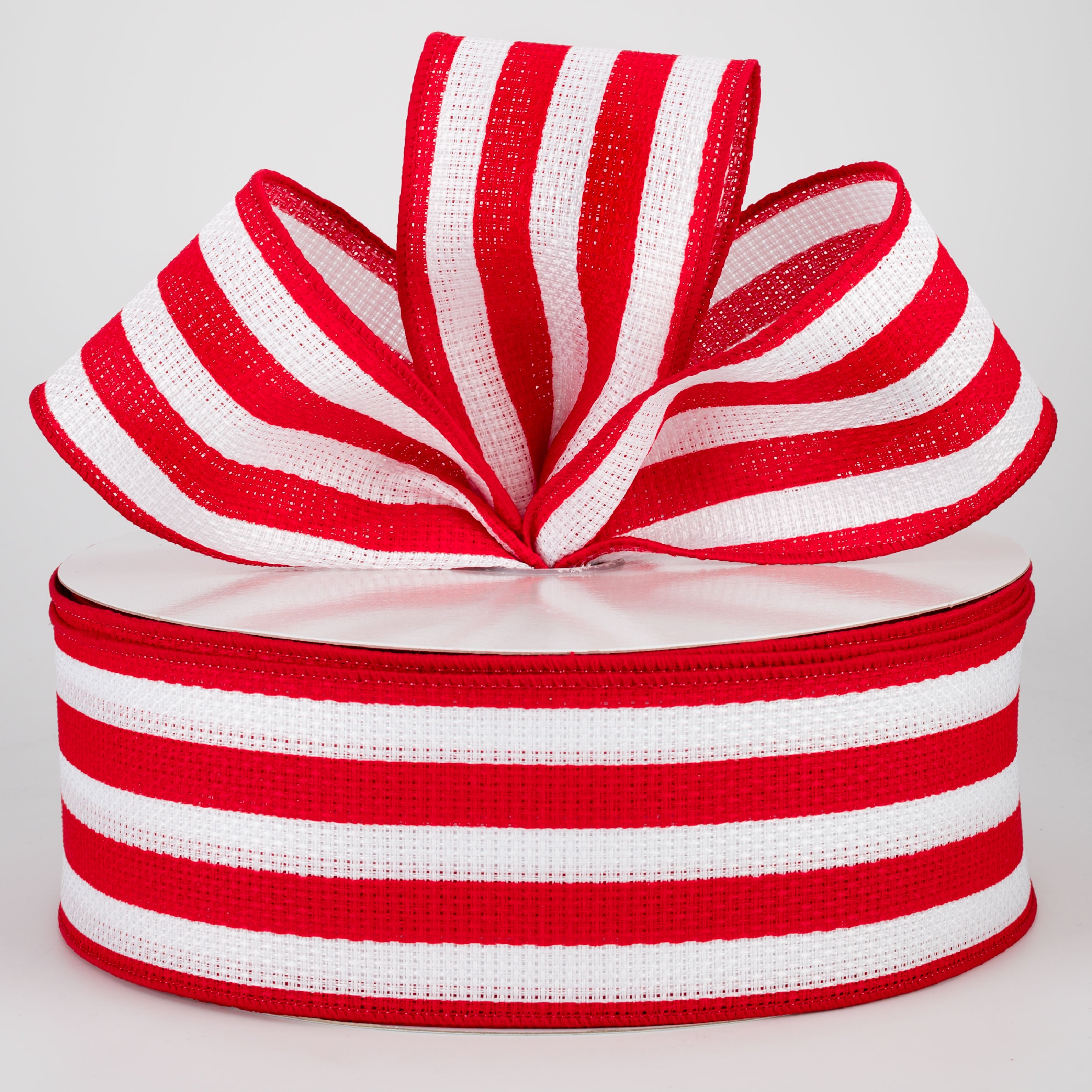 2.5" Vertical Stripe Faux Burlap Ribbon: Red & White (50 Yards) Lifestyle Photo
