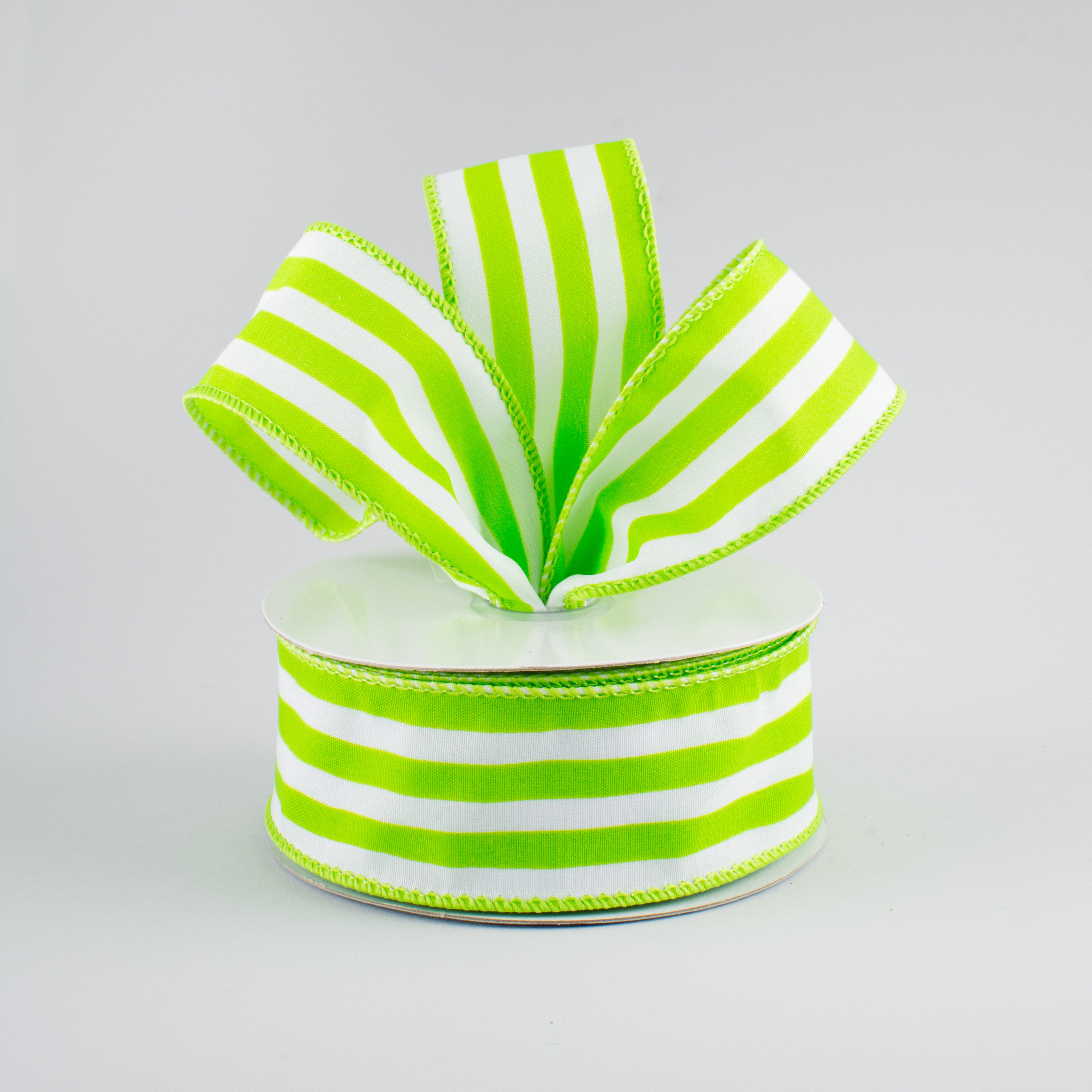 1.5" Vertical Stripe Ribbon: Lime Green & White (10 Yards) Lifestyle Photo